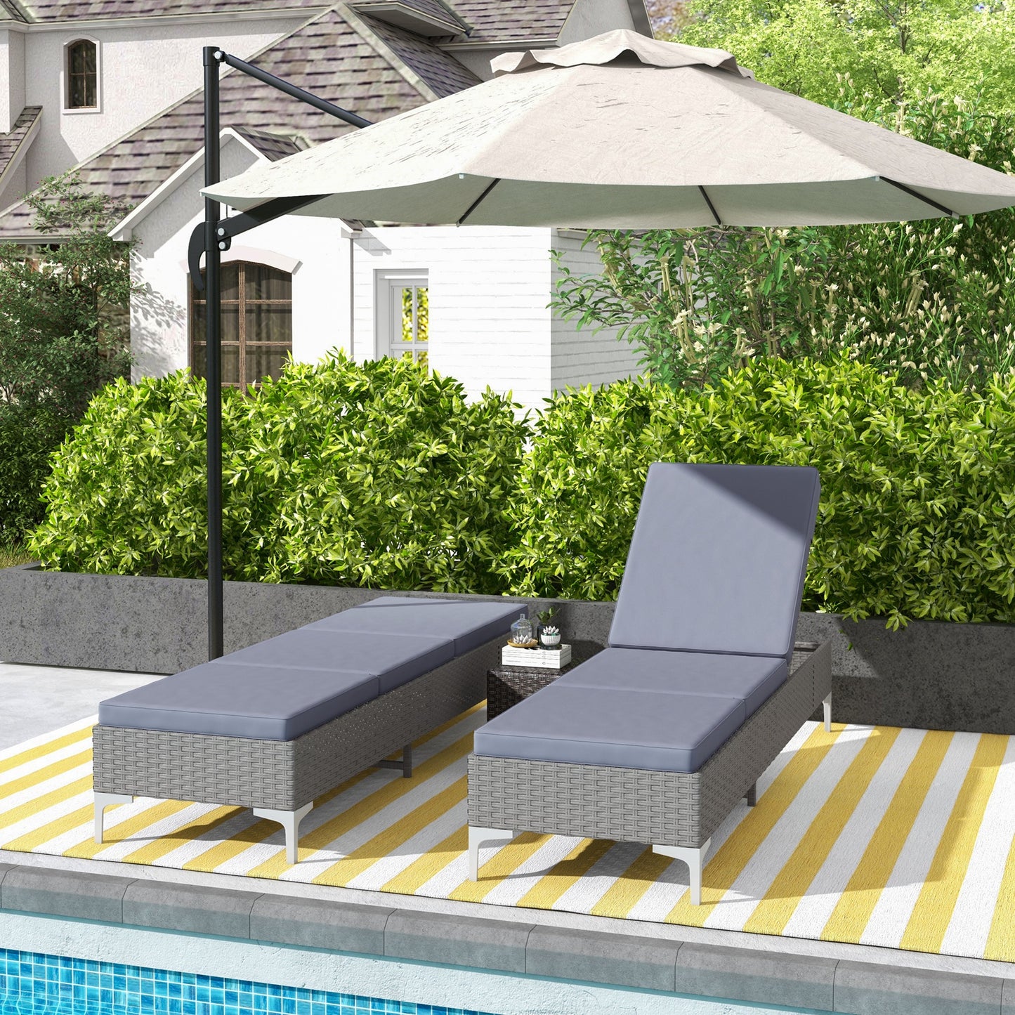 Outdoor PE Rattan Sun Lounger Set of 2