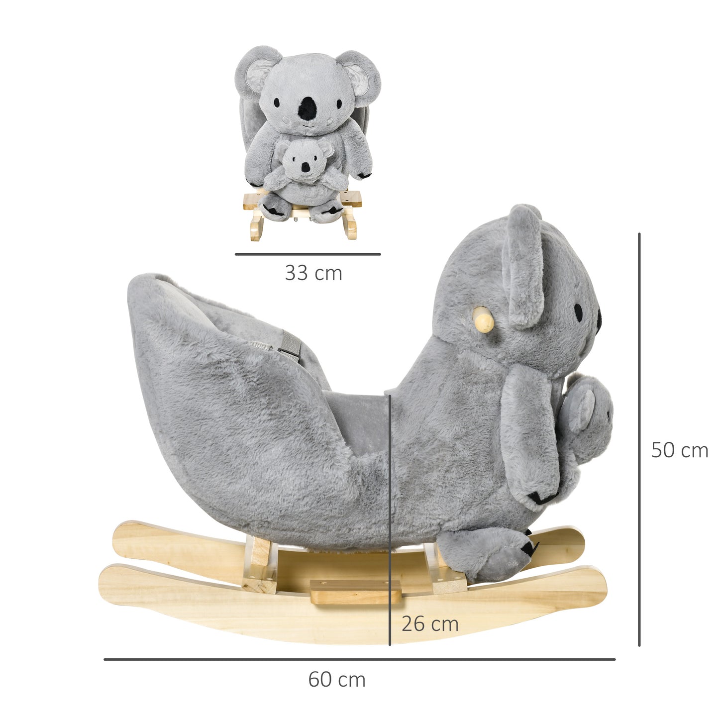 Kids Toddler Rocking Horse Plush Ride On Koala Rocker Wooden Base