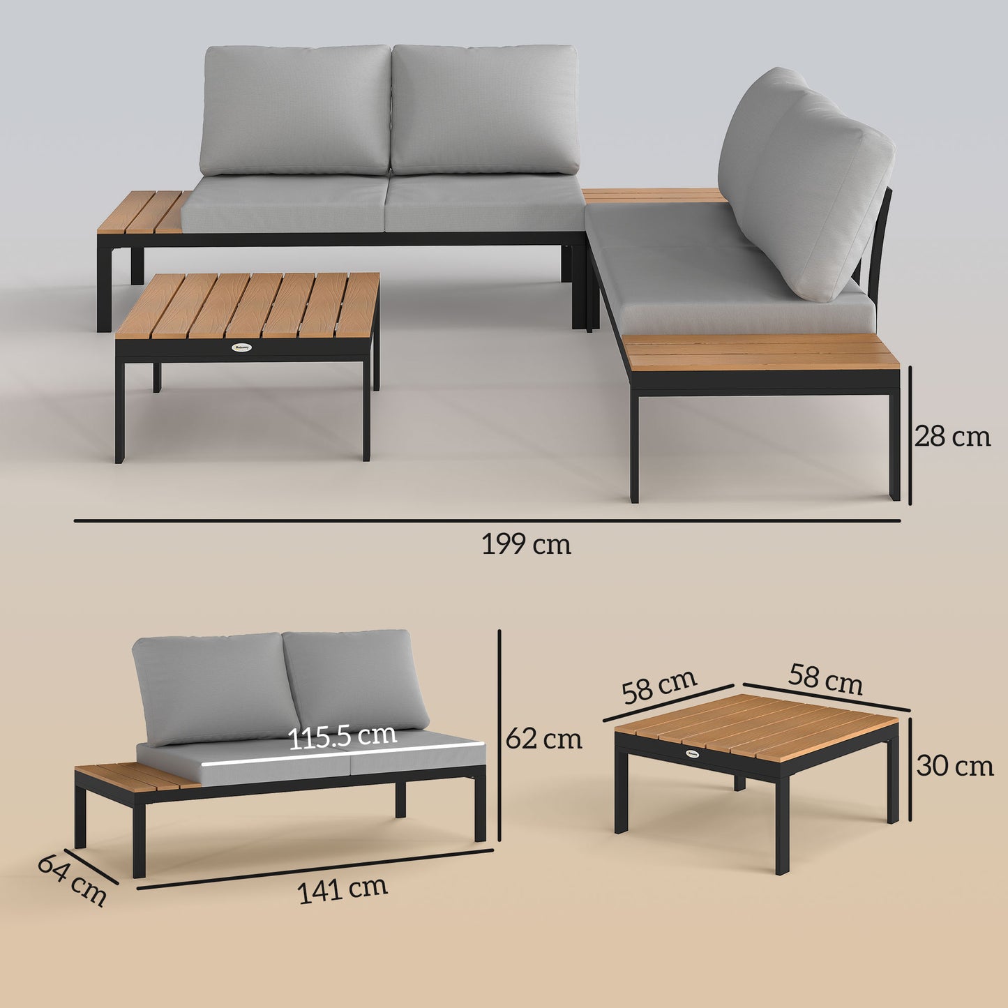 Four-Piece Garden Corner Sofa Set with 2 Loveseats