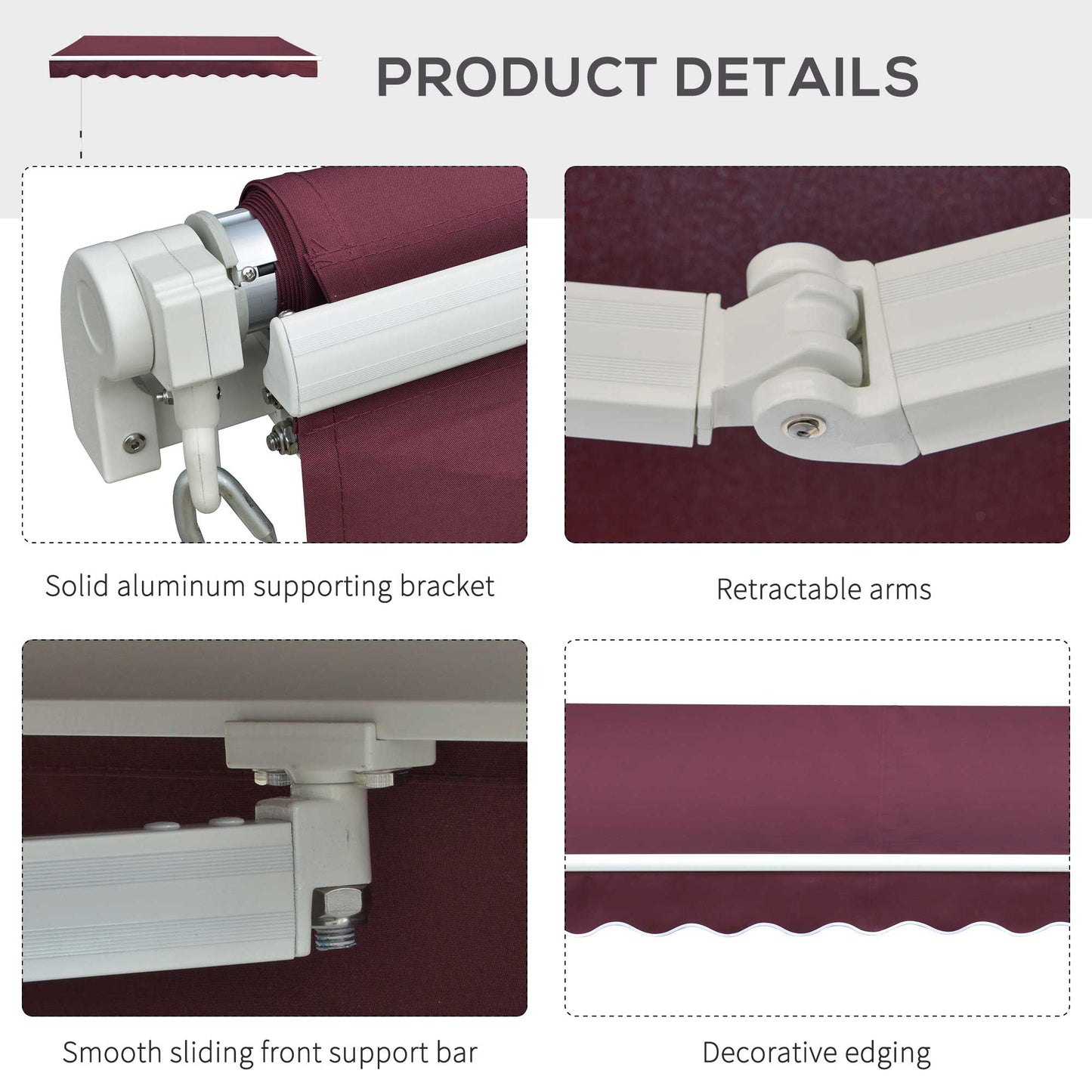 3 x 2.5m Manual Retractable Awning for Patio 45-75° Sun Canopy
