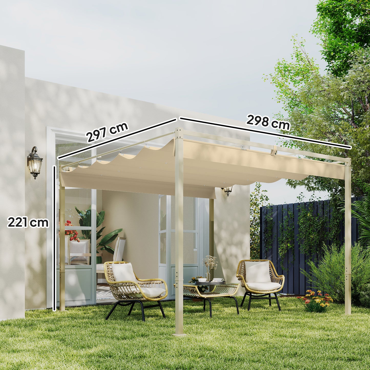 3 x 3m Retractable Roof Metal Pergola