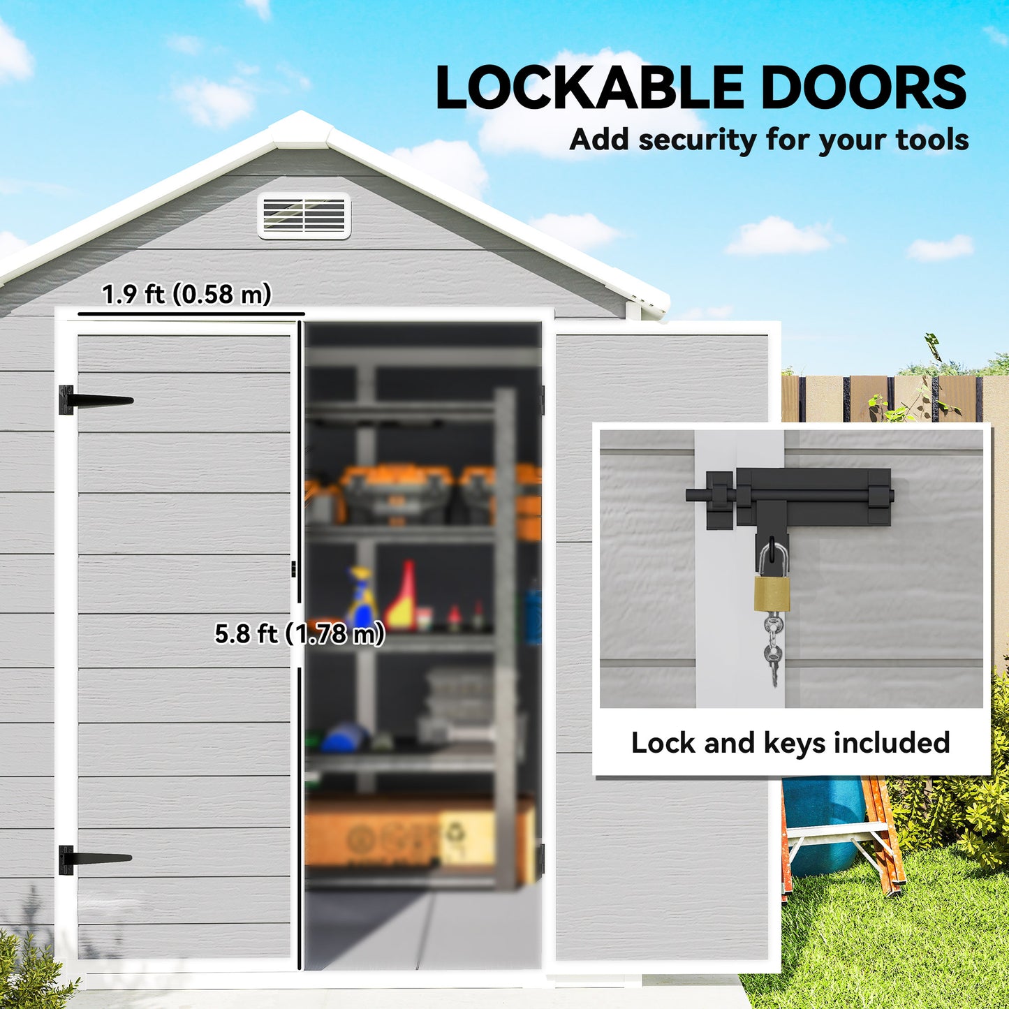 6 x 5ft Garden Shed, Plastic Shed with Floor, Window