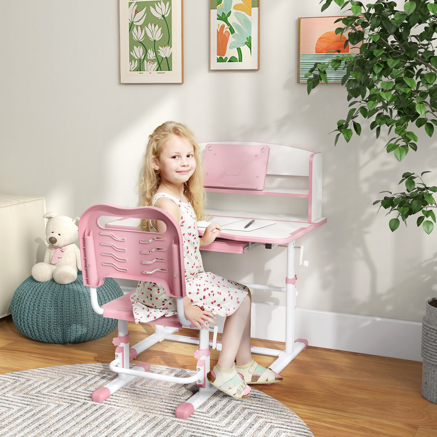 Height Adjustable Kids Study Table and Chair Set, with Drawer