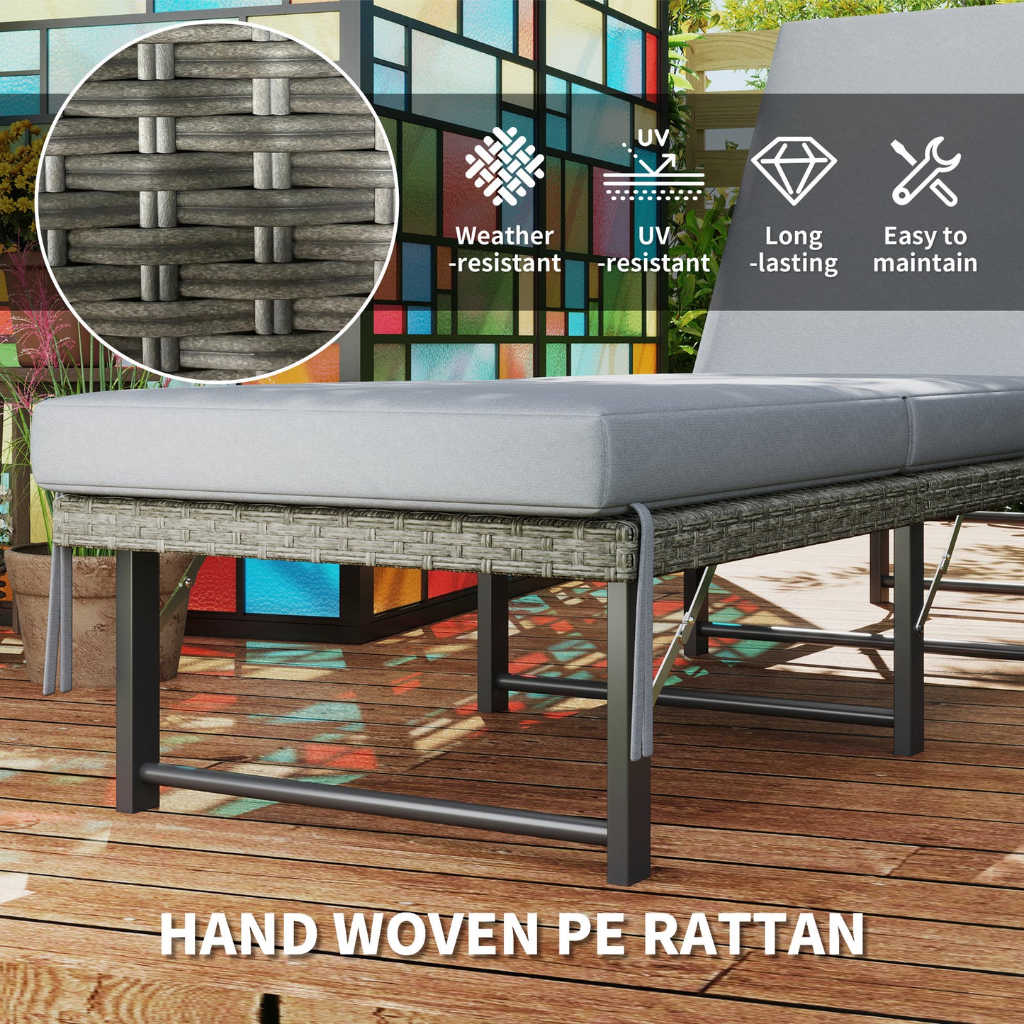 Single Folding Rattan Sun Lounger, with Cushion