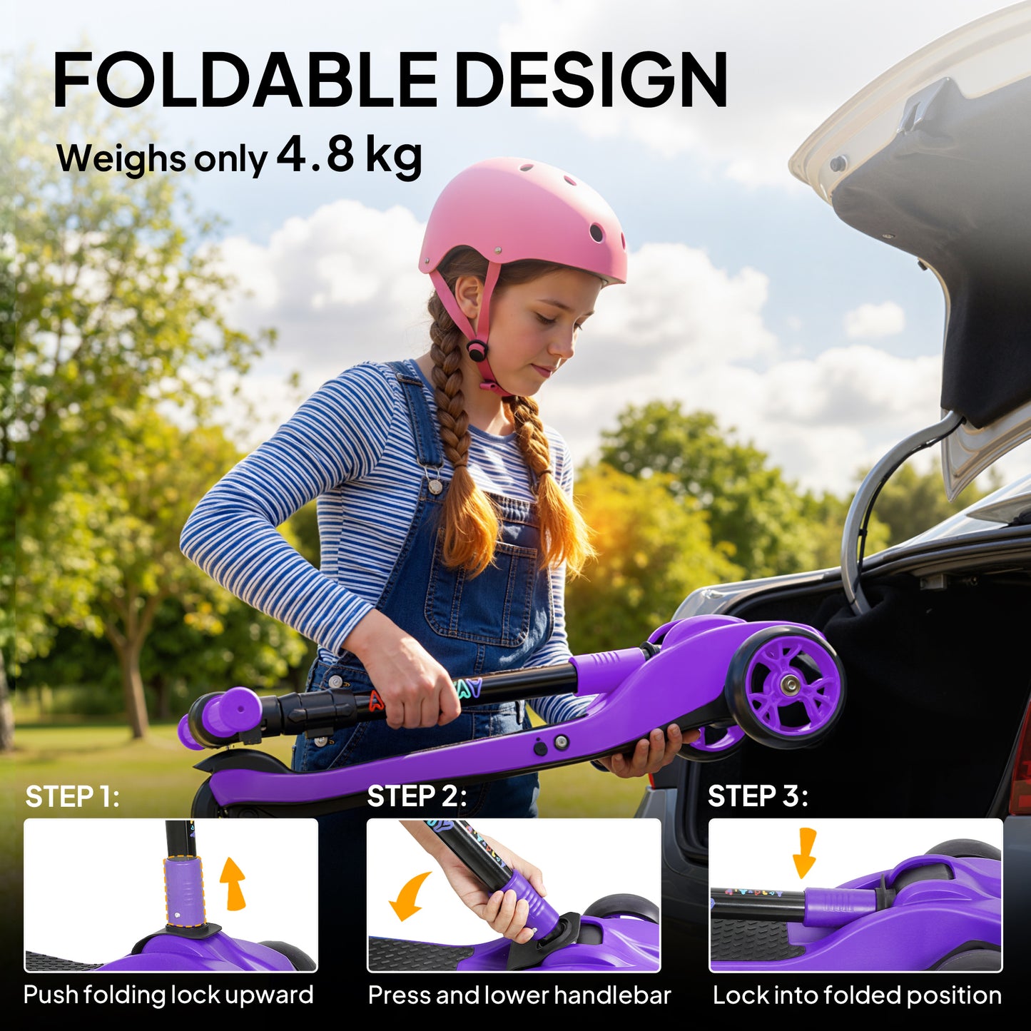 Three-Wheel Foldable Electric Scooter for Kids Aged 6-10 Years