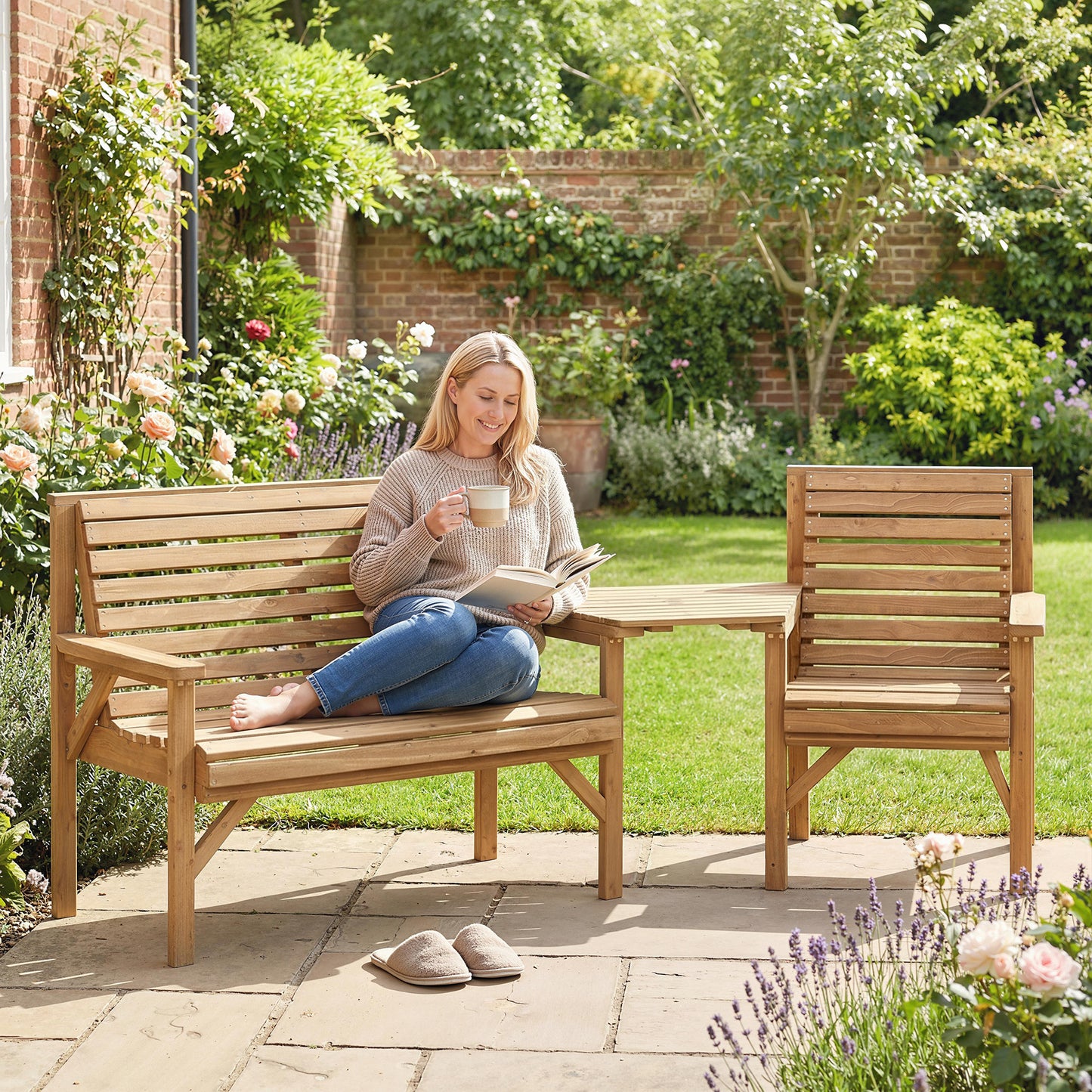 Wooden Garden Furniture Set , 1 Chair, 1 Bench and Detachable Table