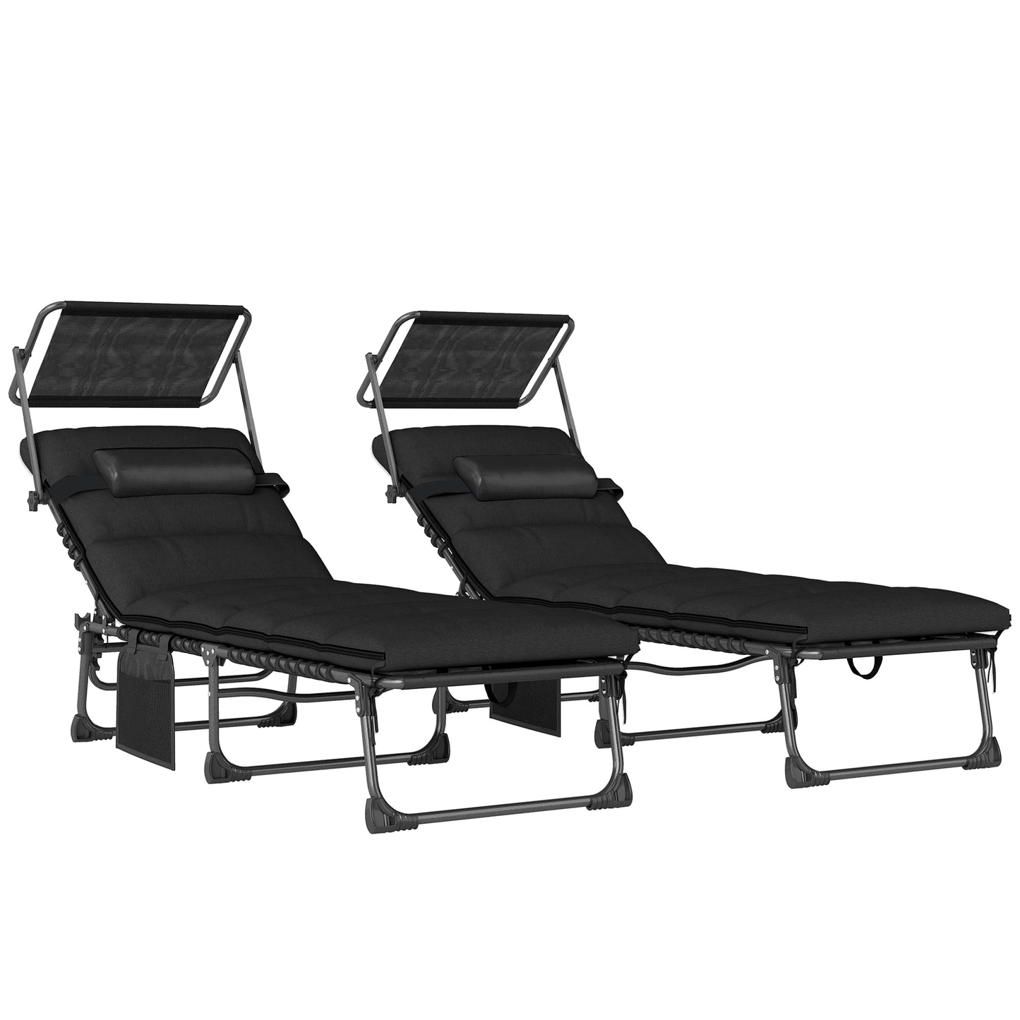 Folding Sun Loungers Set of 2 with Canopy