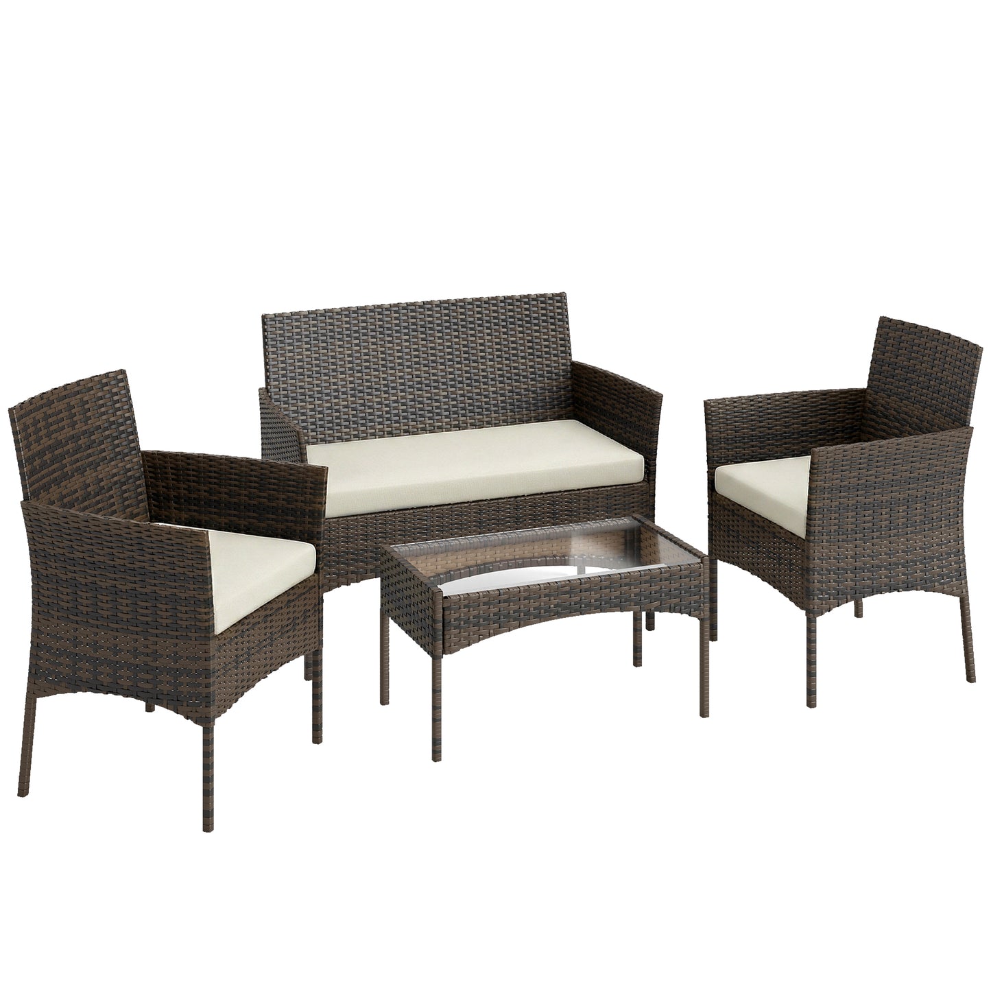 4 Piece Rattan Garden Furniture Sofa Set with Loveseat, Armchairs
