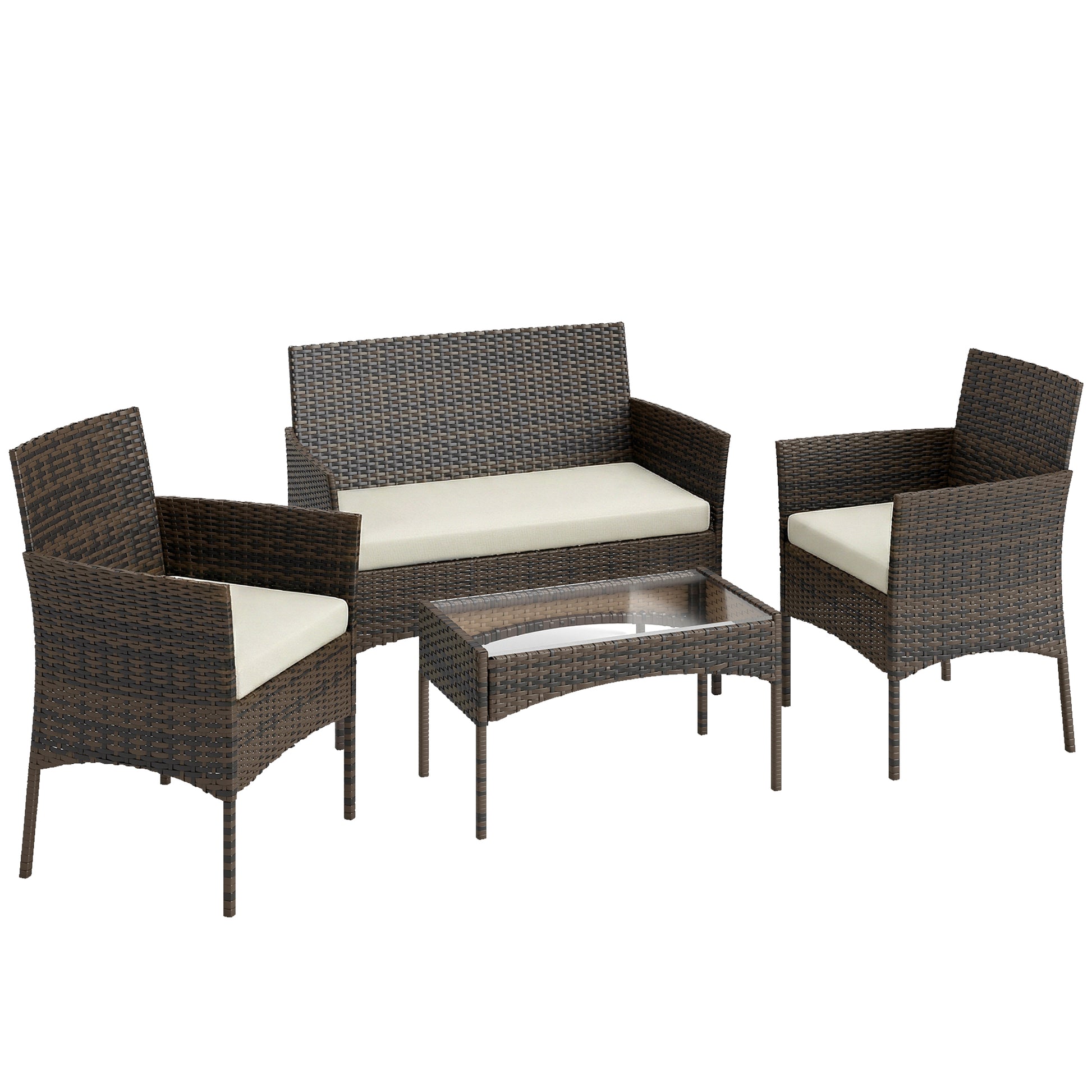 4 Piece Rattan Garden Furniture Sofa Set with Loveseat, Armchairs