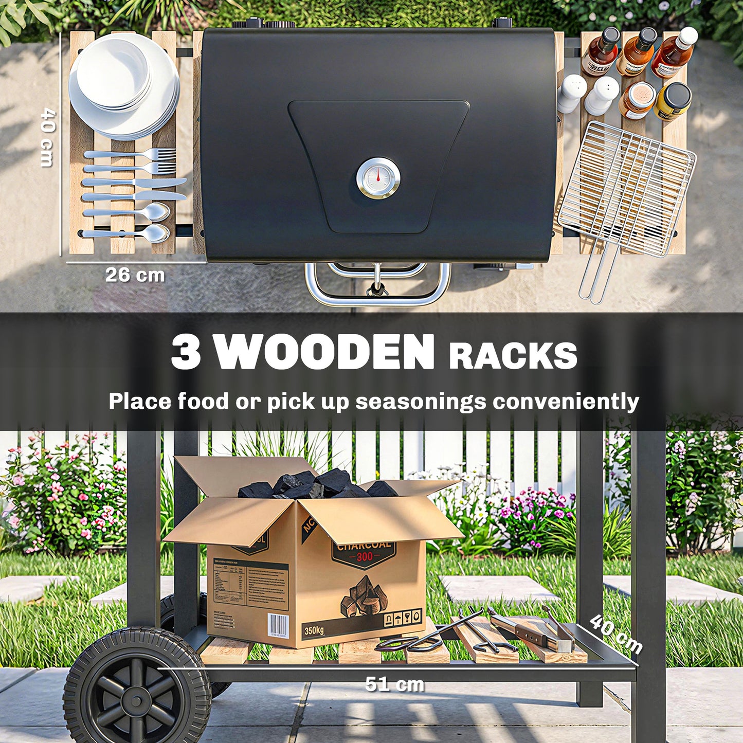 Charcoal BBQ Grill with Height Adjustable Charcoal Pan