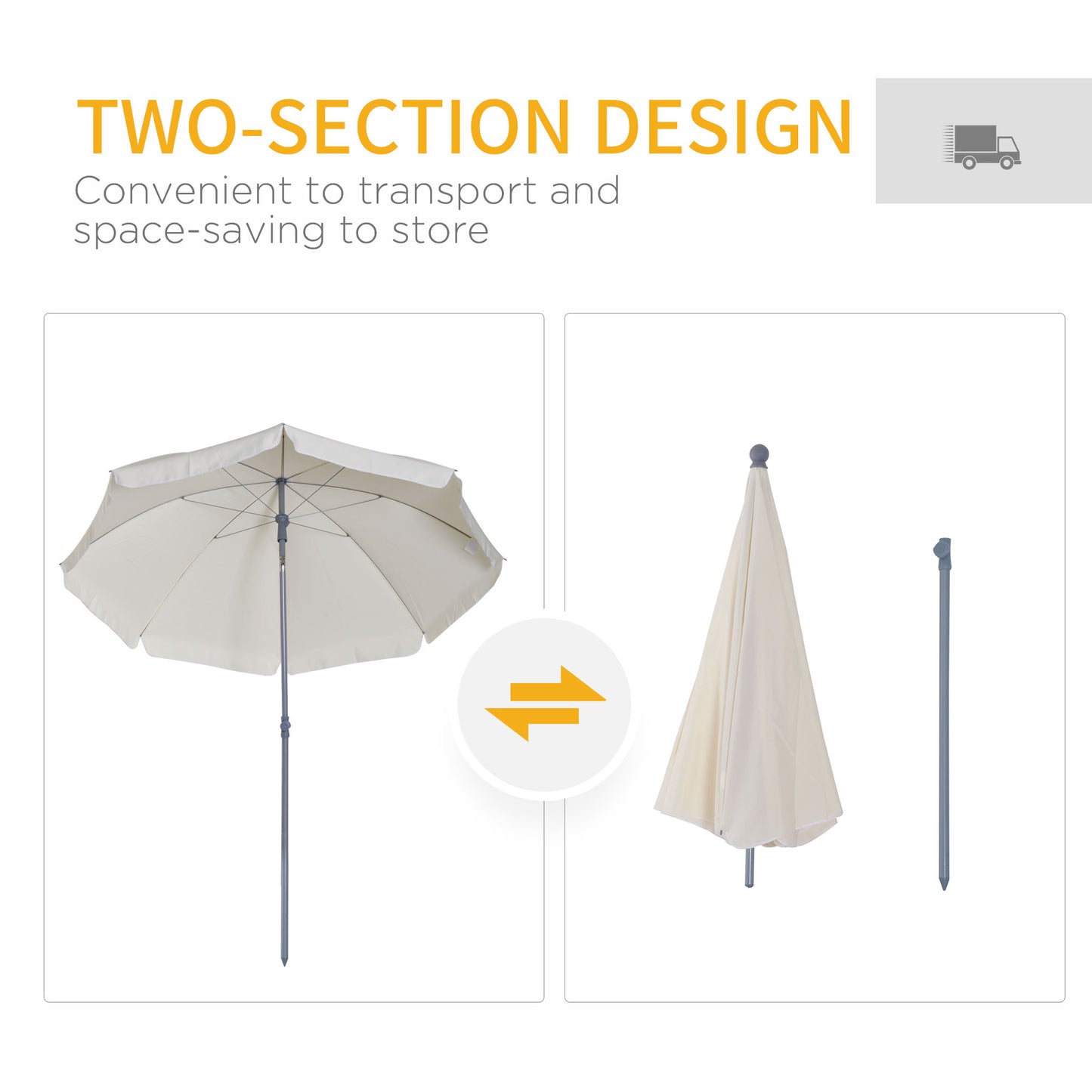 2.2m Beach Umbrella, Portable Parasol with Tilting Function