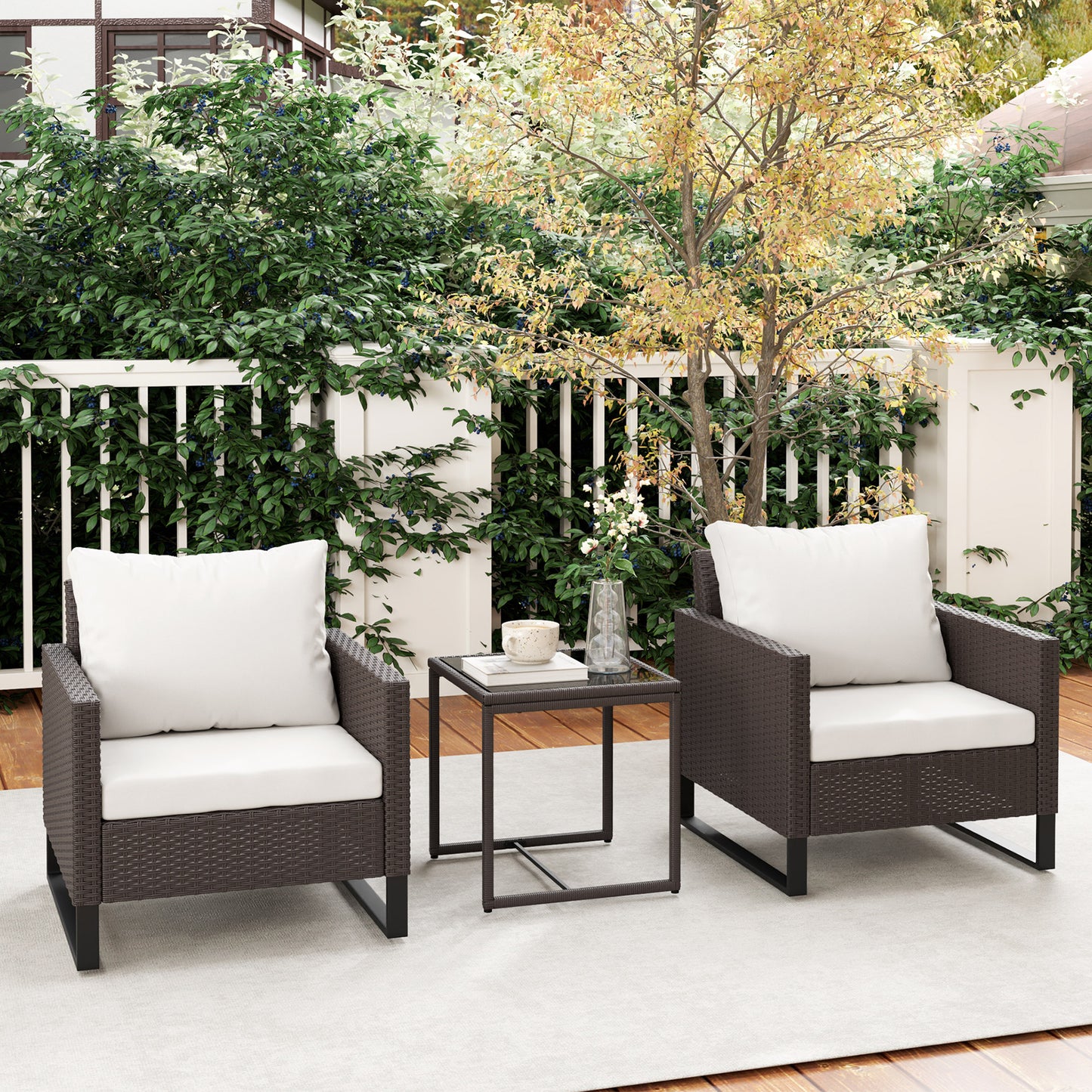 3 Pieces Rattan Bistro Set with 4 Cushions