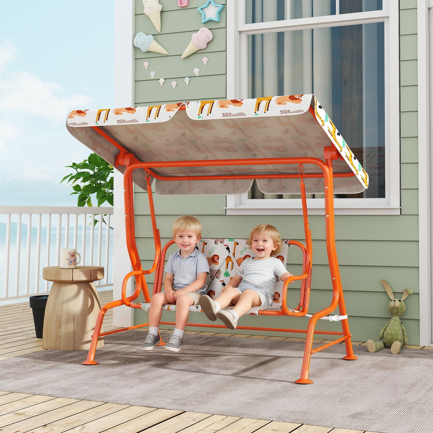 Kids Porch Swing, 2-Seater Patio Swing Bench Hammock with Seat Belts