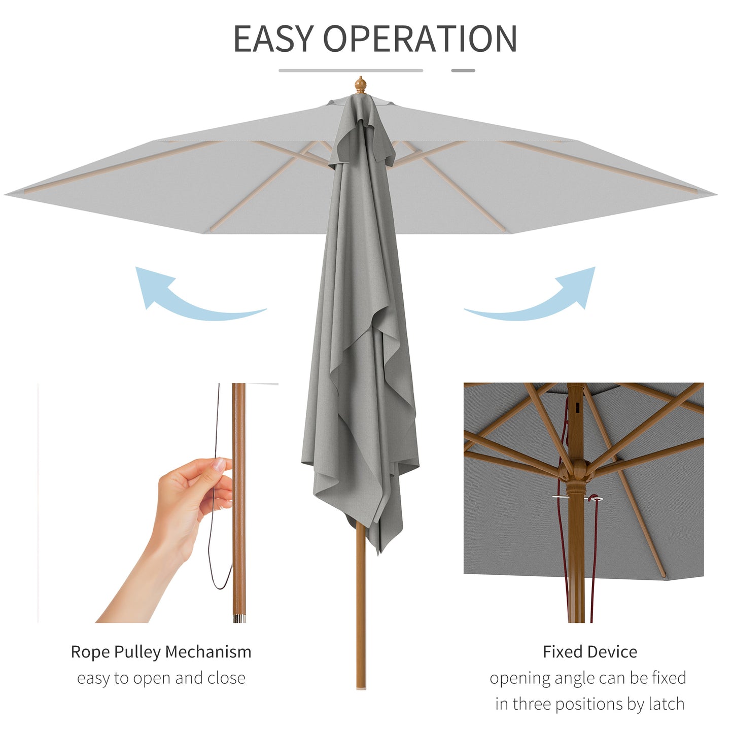 2.5m Wood Garden Parasol Sun Shade Patio Outdoor Wooden Umbrella