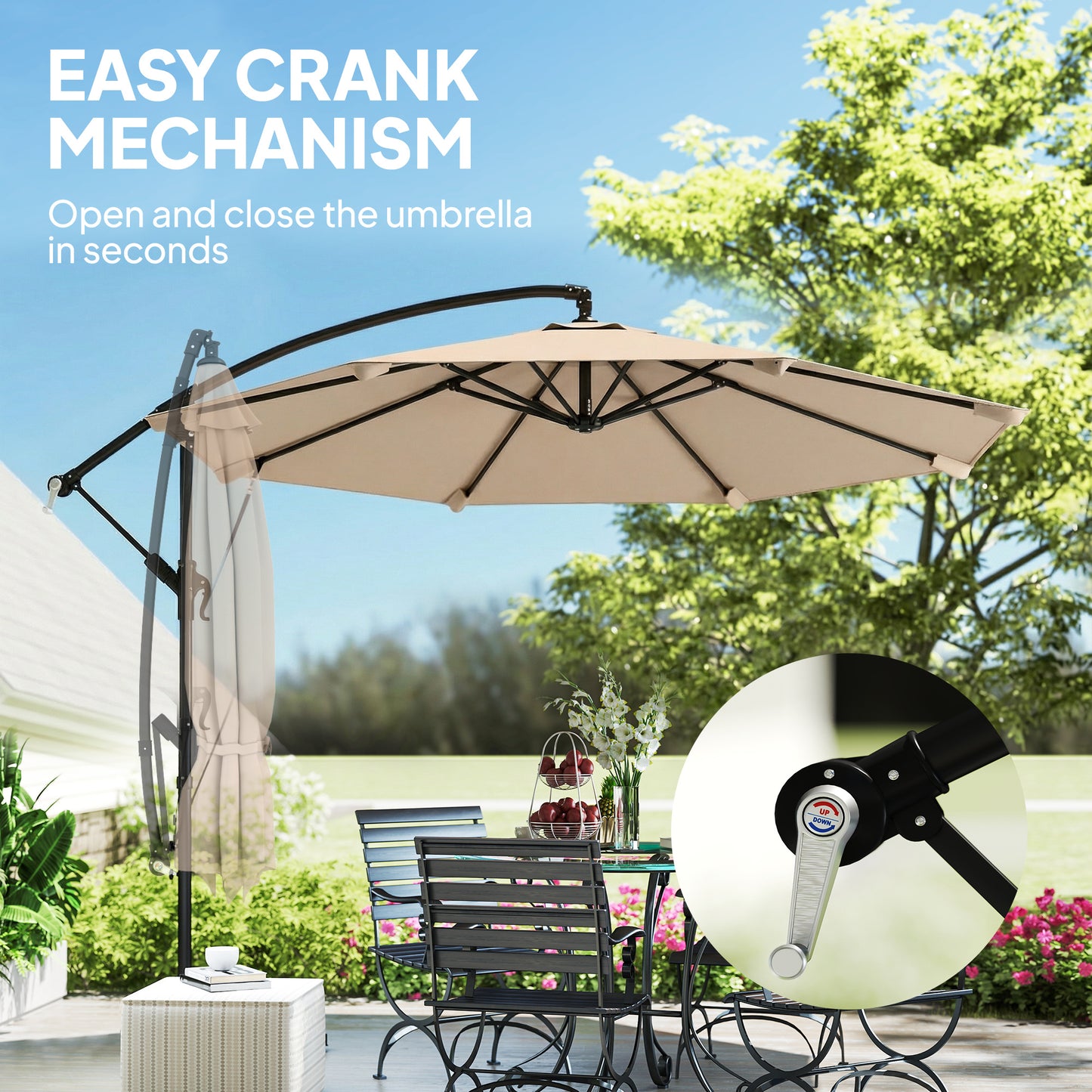3 m Cantilever Parasol with Protective Cover and Wind Ropes