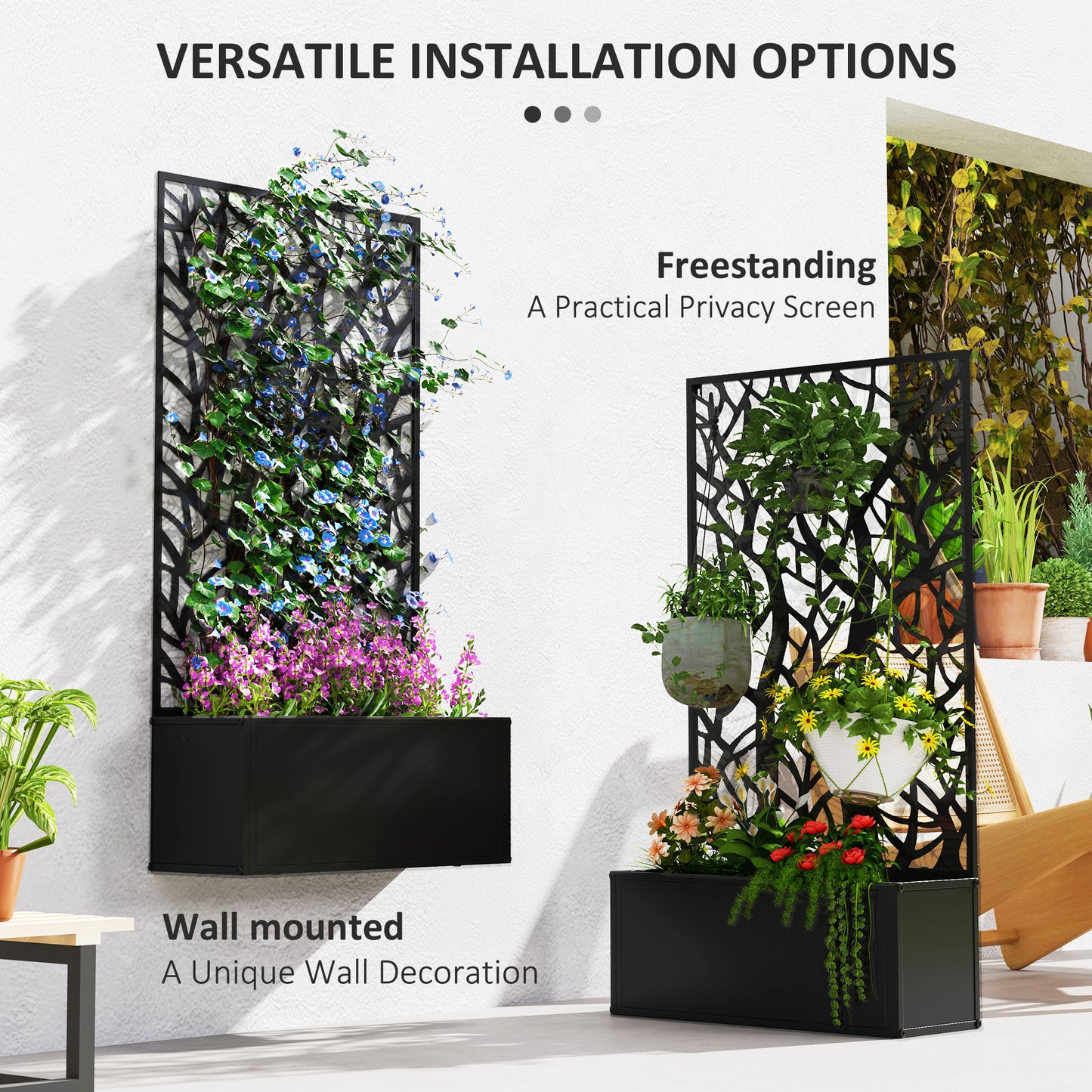 Outdoor Metal Planter, with Back Trellis (2)