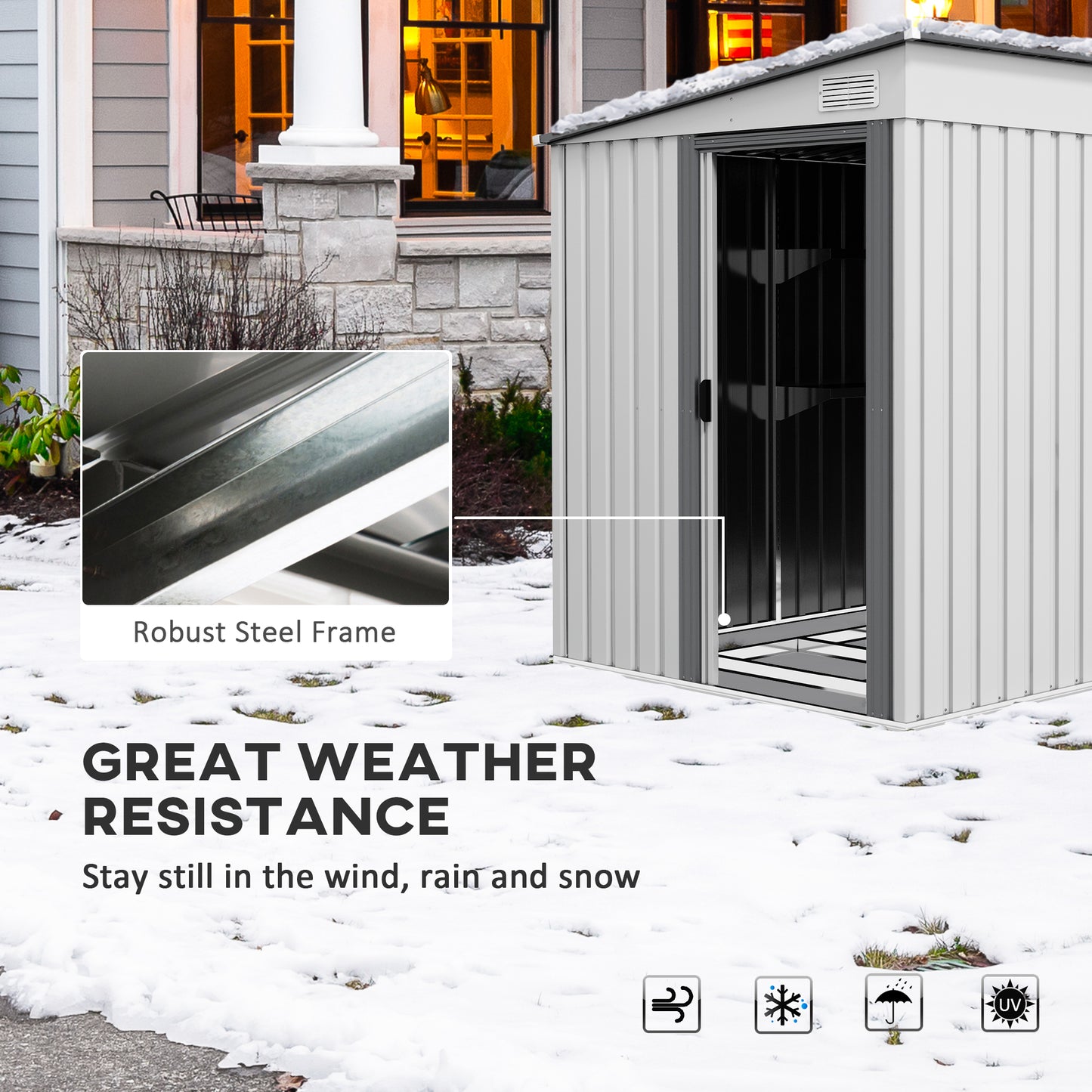 7 x 5ft Galvanised Metal Shed, with Sliding Door