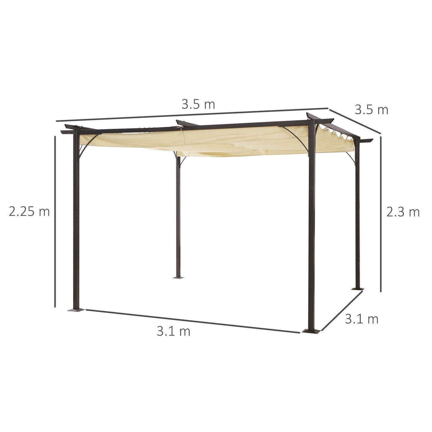 3.5M X 3.5M Metal Pergola Gazebo Awning Retractable Canopy Outdoor