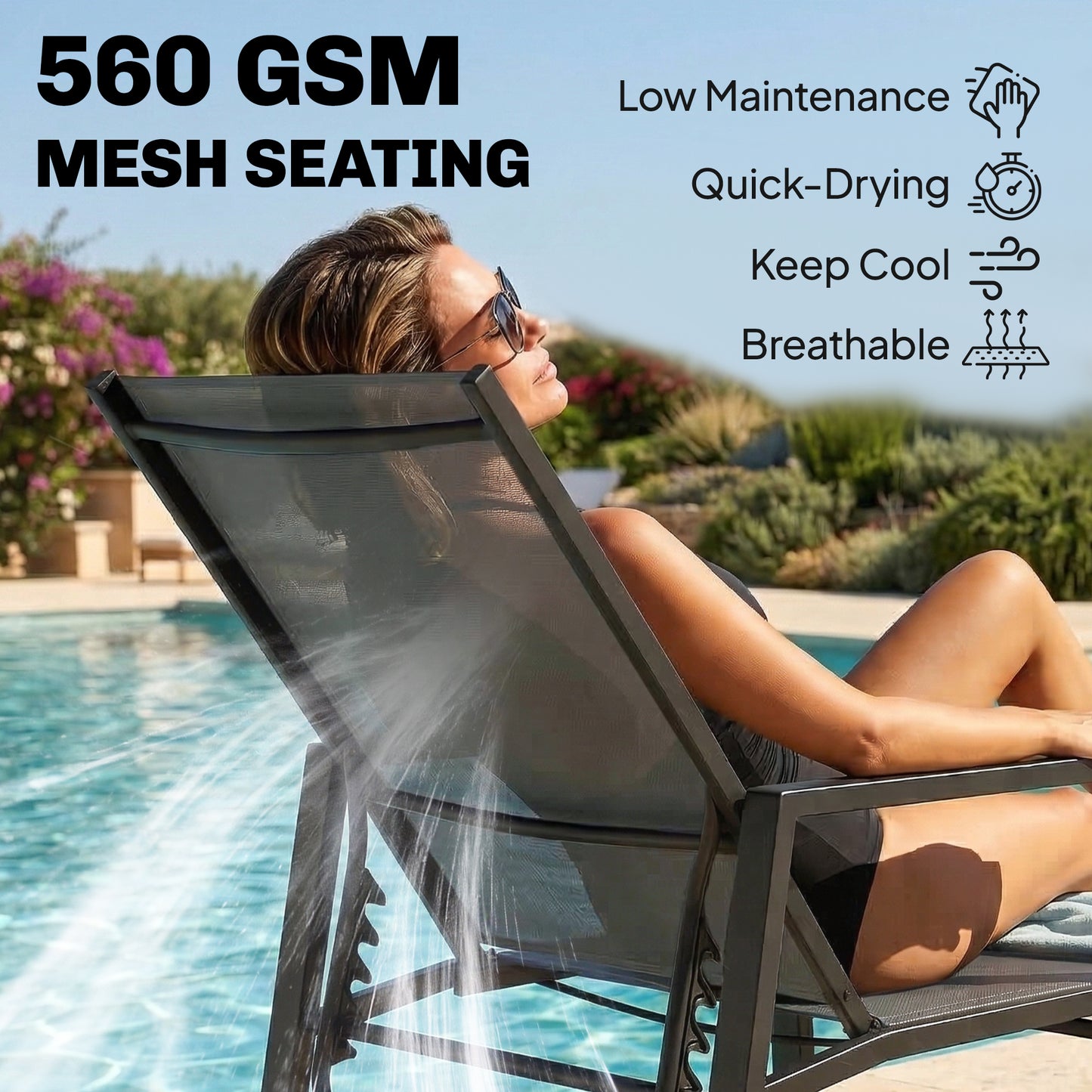 Sun Loungers Set of 2 Retractable Footrest 5-Position Adjustable