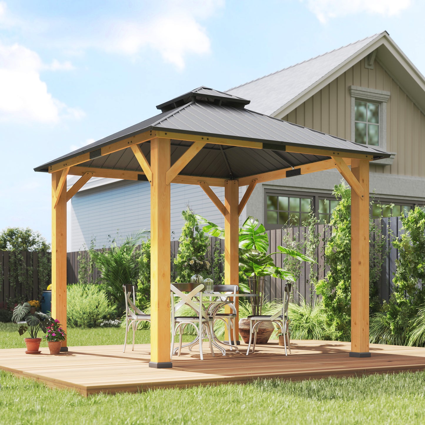 3x(3)M Outdoor Hardtop Gazebo Canopy with 2-Tier Roof