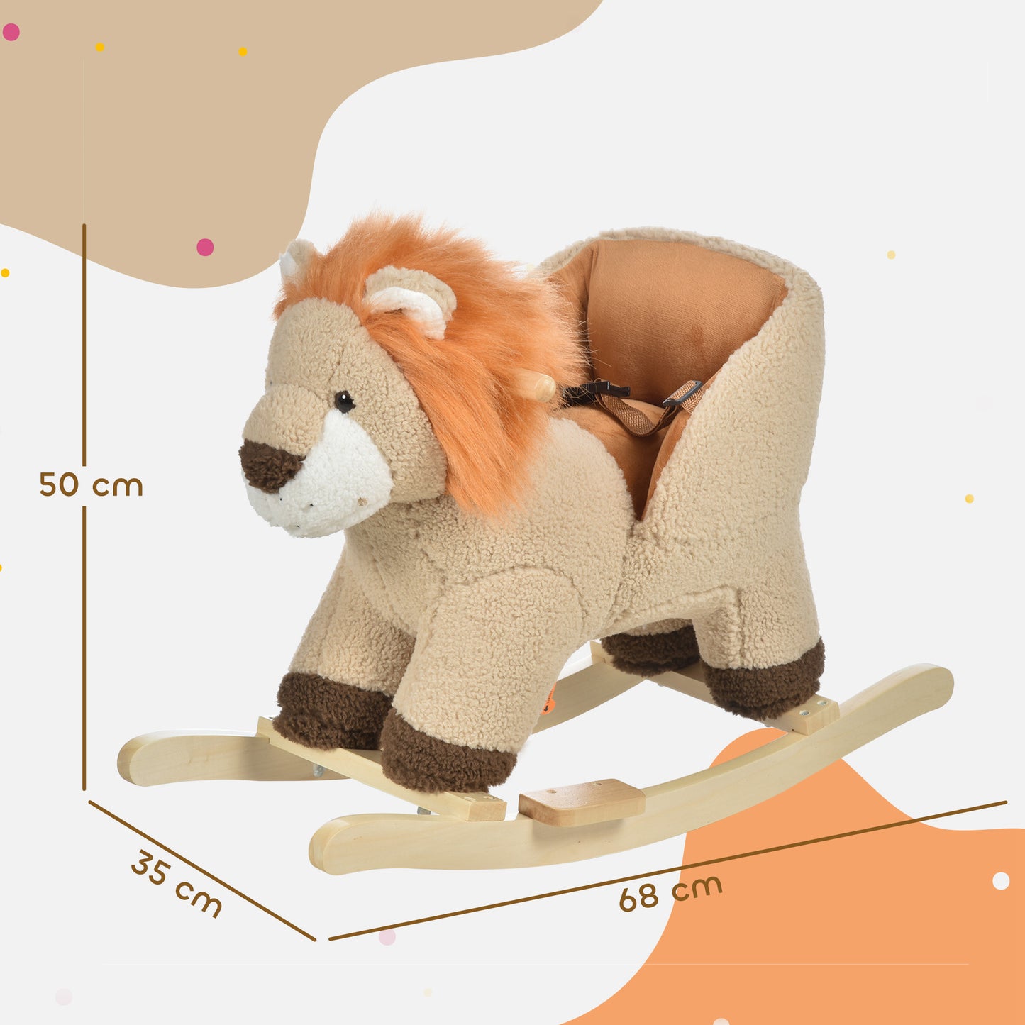 Kids Lion-themed Rocking Horse, with Roaring Sound Button, Seatbelt