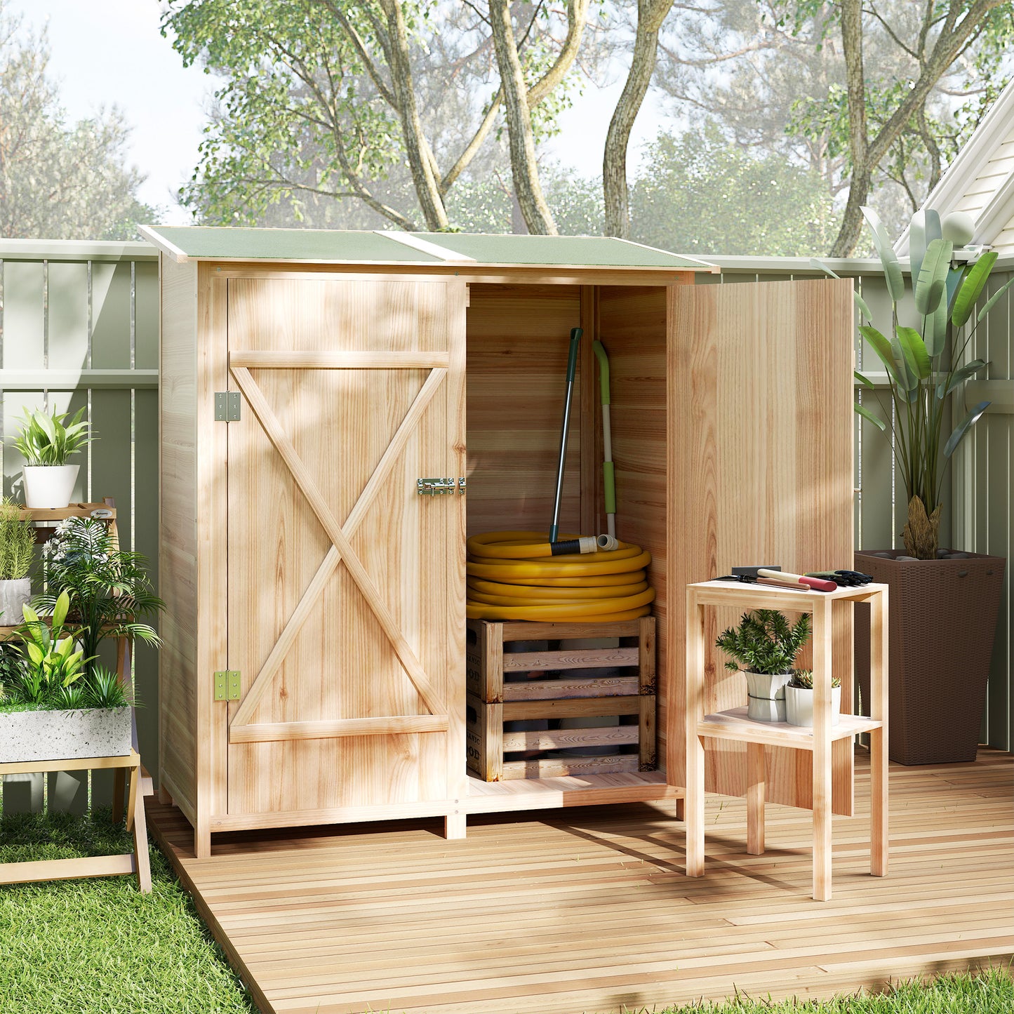 140 x 75 Fir Wood Garden Shed, with Asphalt Roof