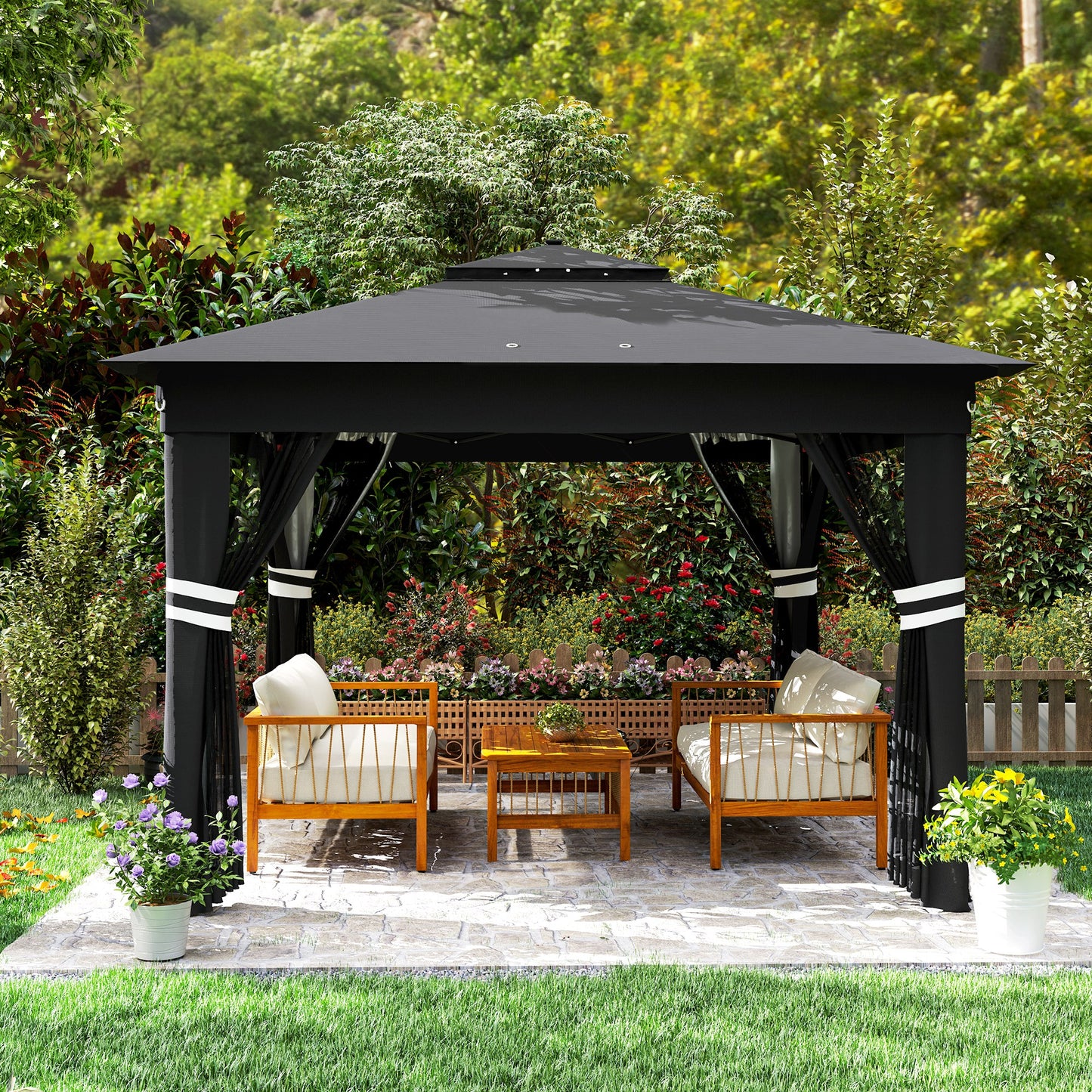 3.36 x 3.36m Pop Up Gazebo Party Tent with Solar-Powered LED Lights