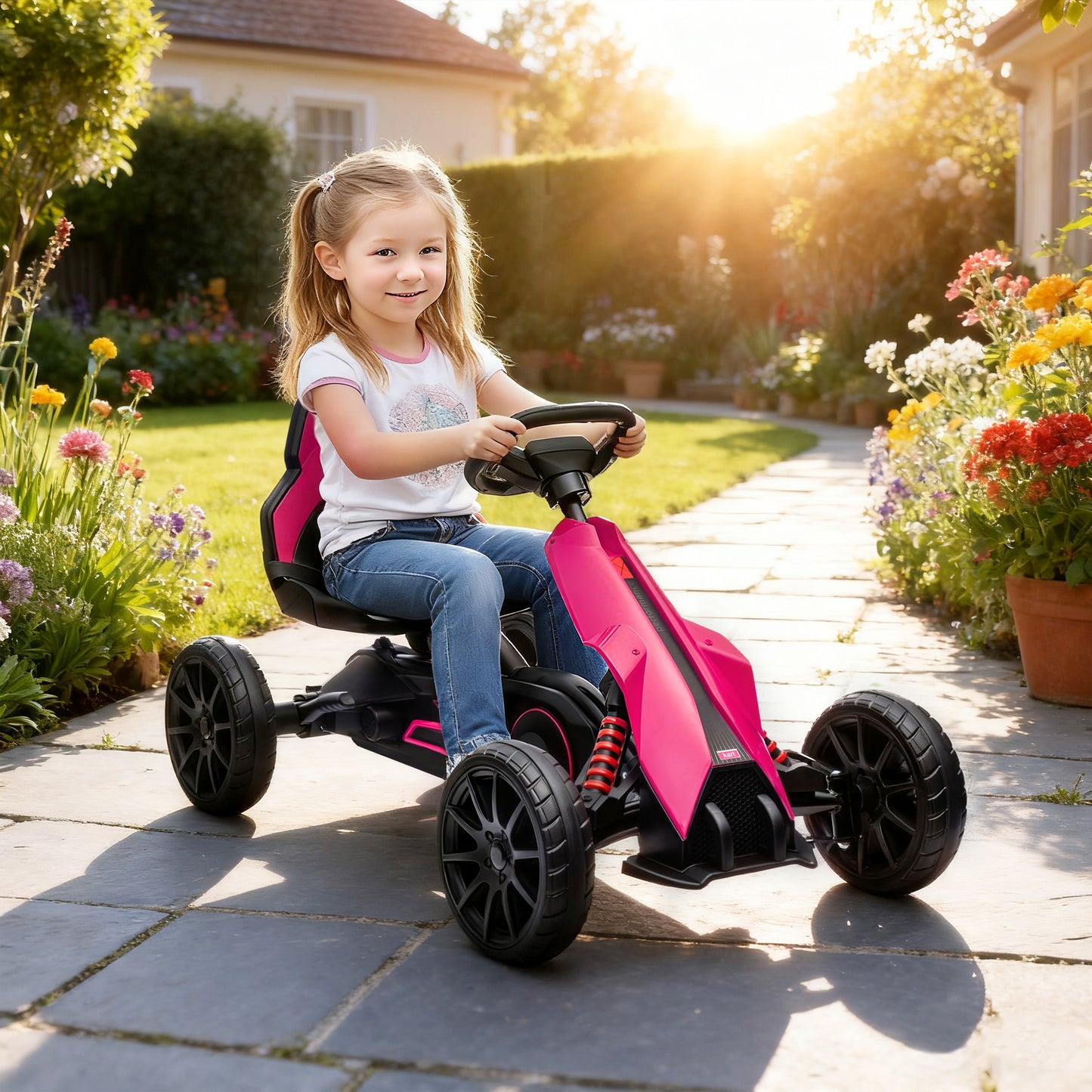 Kids Pedal Go Kart, with Adjustable Seat, EVA Wheels, Seat, Handbrake