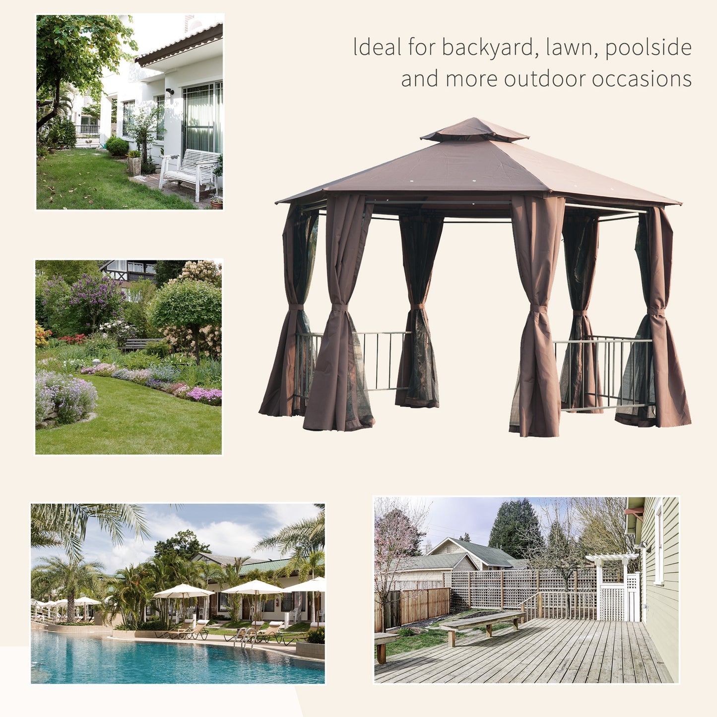3 x 3(m) Hexagon Gazebo Patio Canopy Party Tent Outdoor Garden