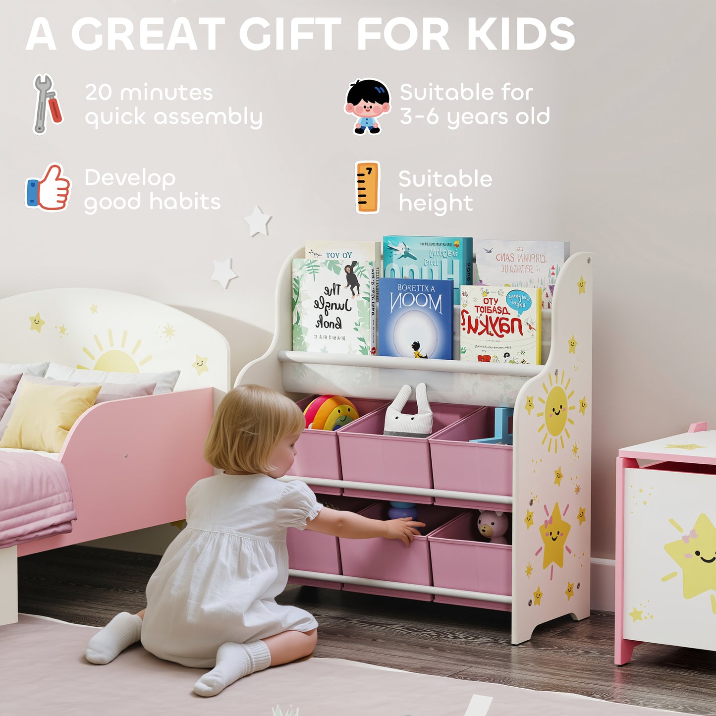 Kids Storage Unit, Toy Organiser with 6 Fabric Drawers