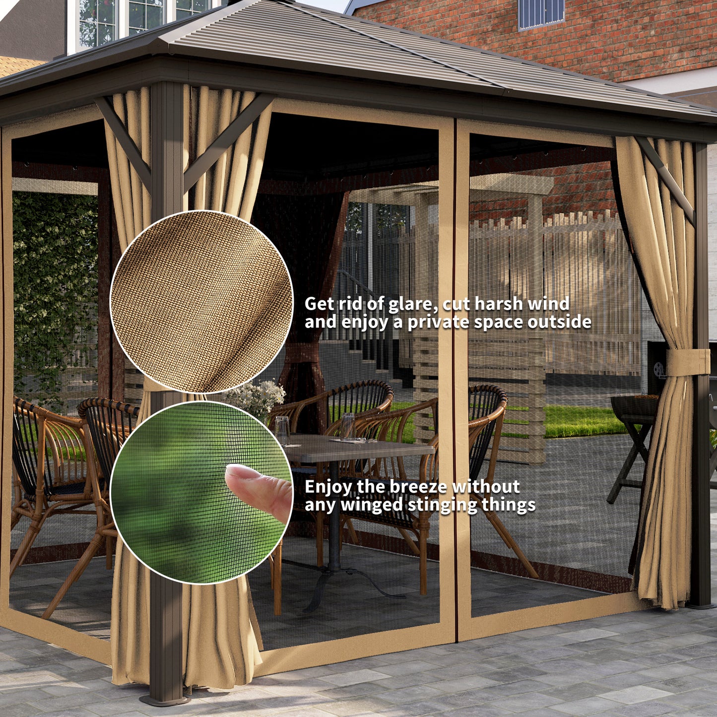 3 x 3(m) Metal Hardtop Gazebo, with Curtains and Accessories