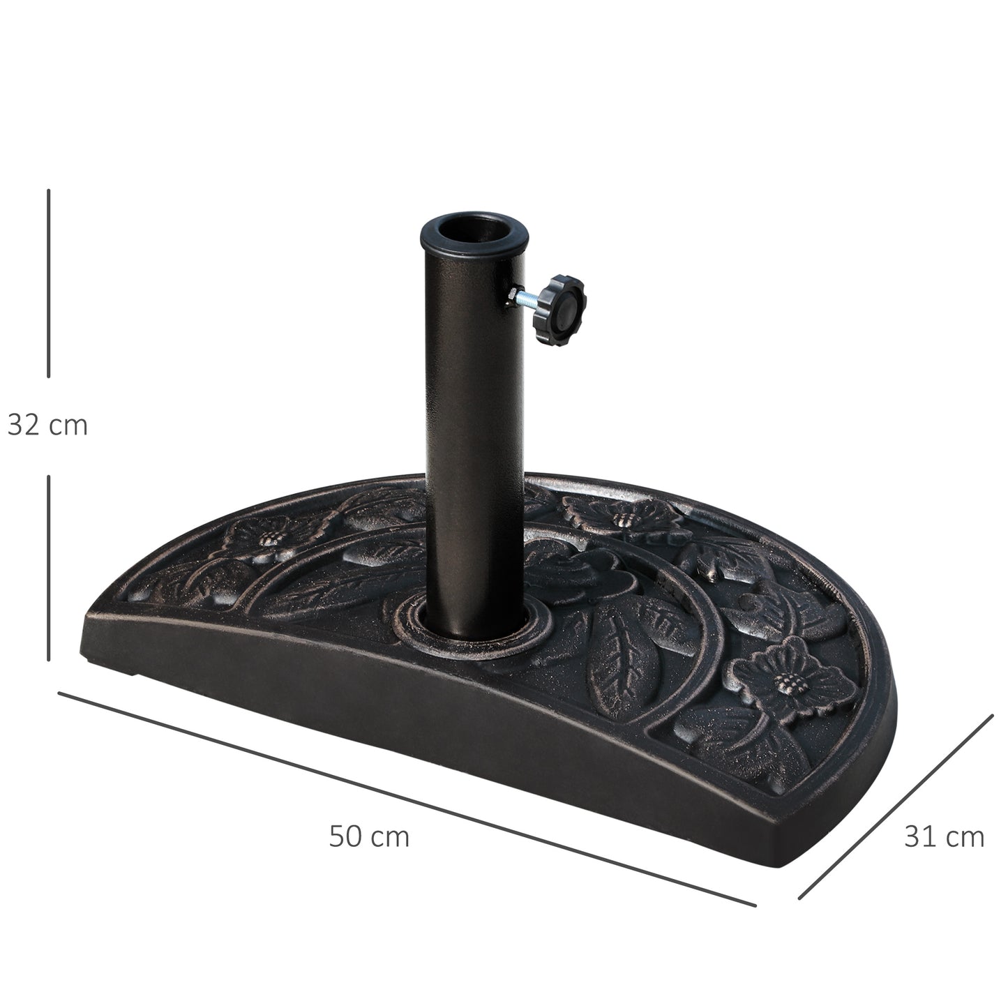 9kg Resin Parasol Base, Half Round Umbrella Stand with Floral Design