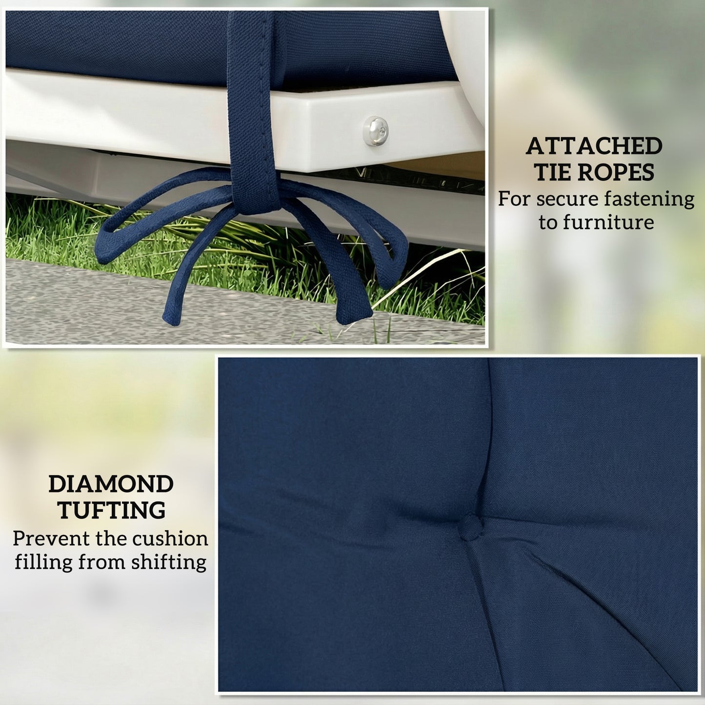 2 Seater Bench Pad, Garden Chair Cushion with Back and Ties