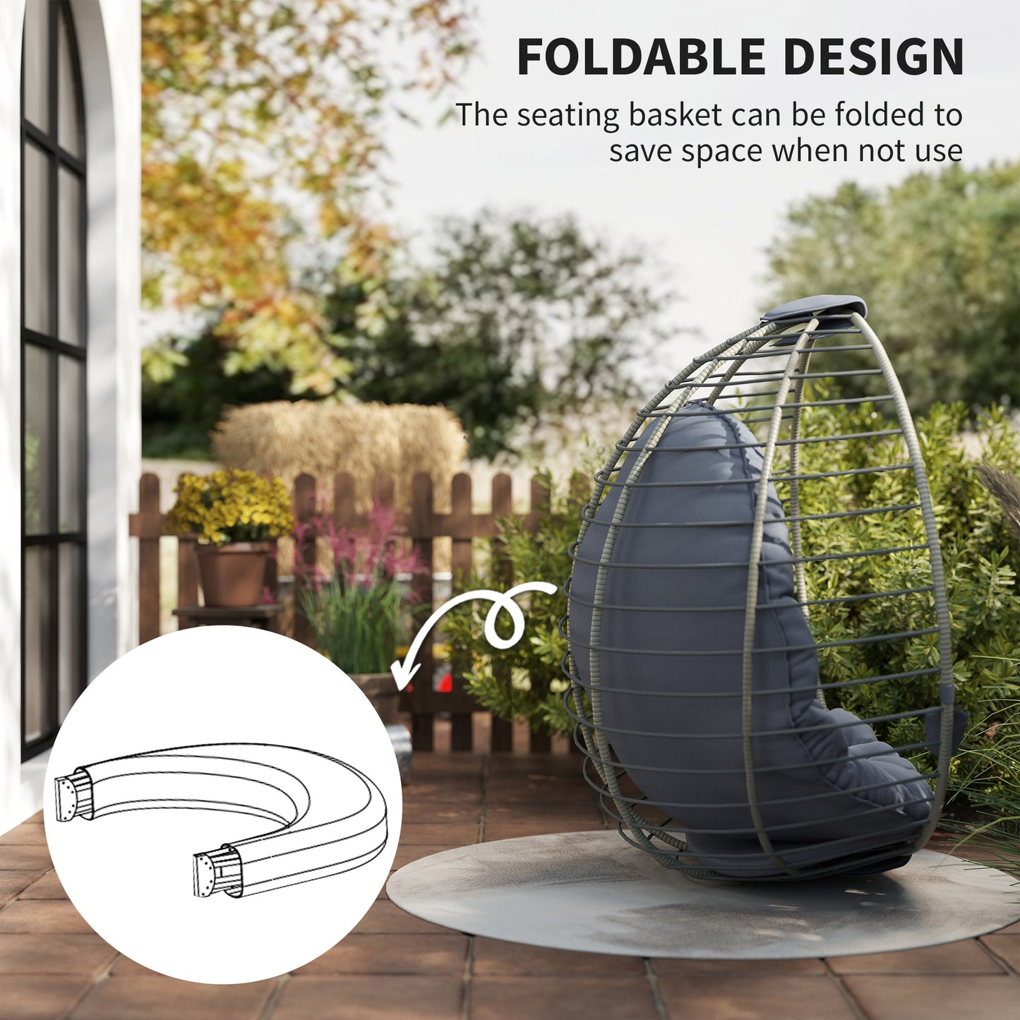 PE Rattan Swing Chair, Outdoor Hanging Chair with Metal Stand