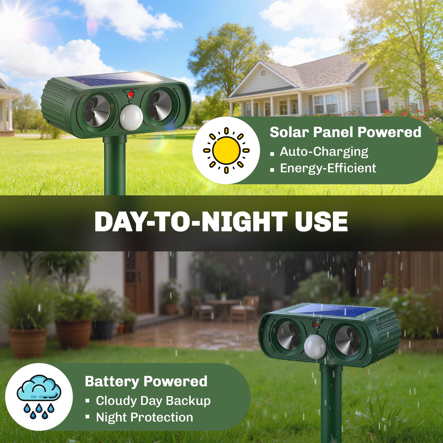 Ultrasonic Cat Repellent, PIR Motion Sensor 110°, LED Flash