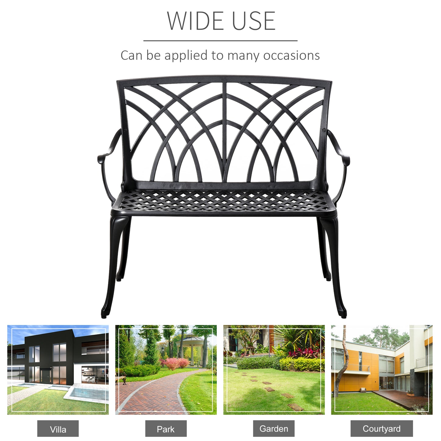 2-Seater Cast Aluminium Garden Bench Loveseat Outdoor Furniture