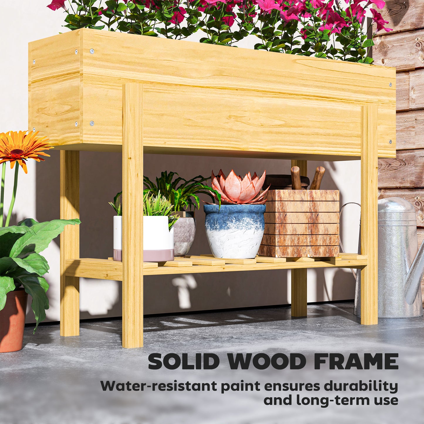 Wooden Raised Garden Bed, Elevated Planter Box with Bed Liner