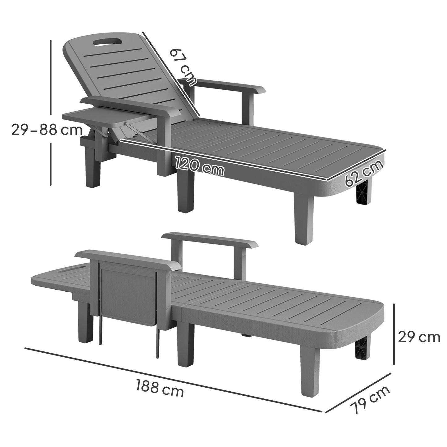 Set of 2 Resin Reclining Sun Loungers for Garden