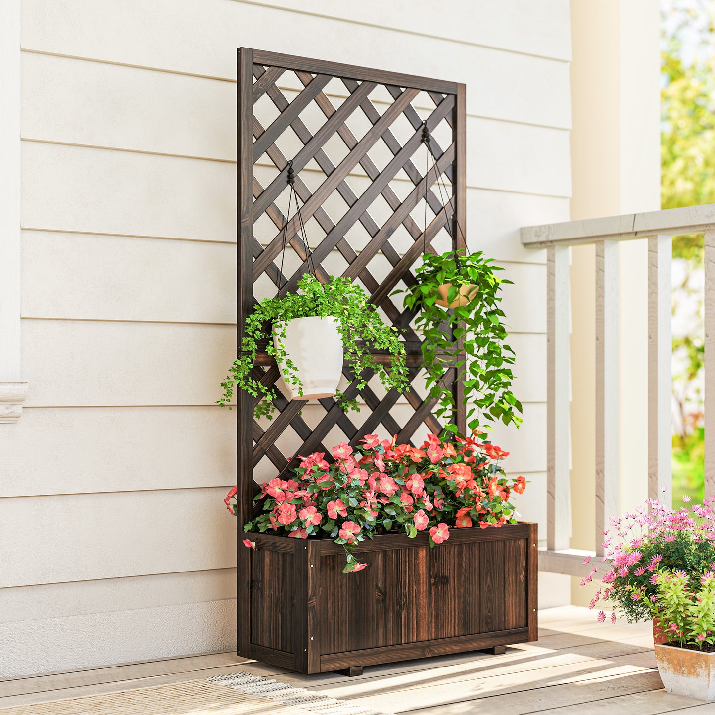 Garden Planter with Trellis, 45L Raised Bed for Climbing Plants