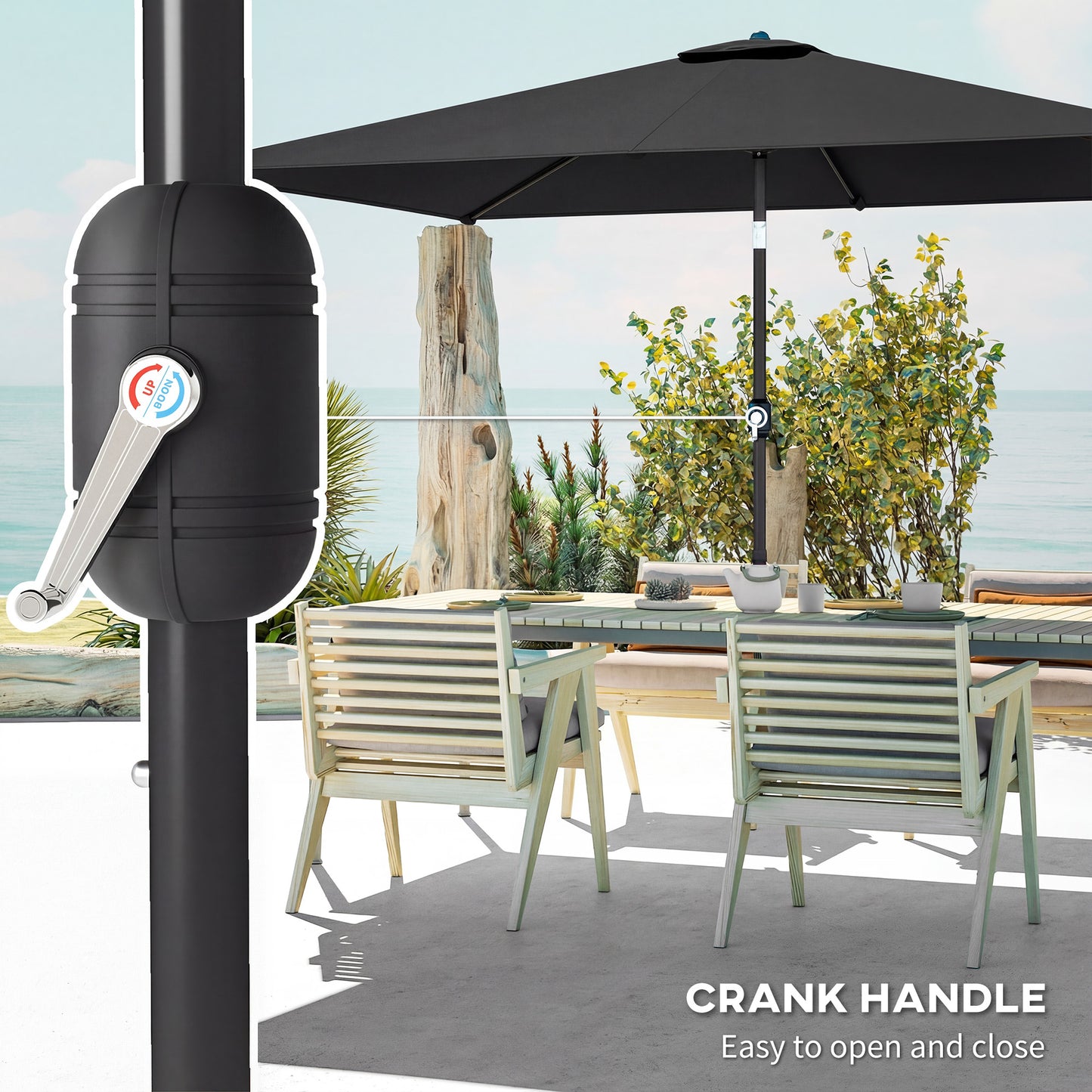Garden Parasol, Parasol Umbrella with Crank Handle, Tilt Function
