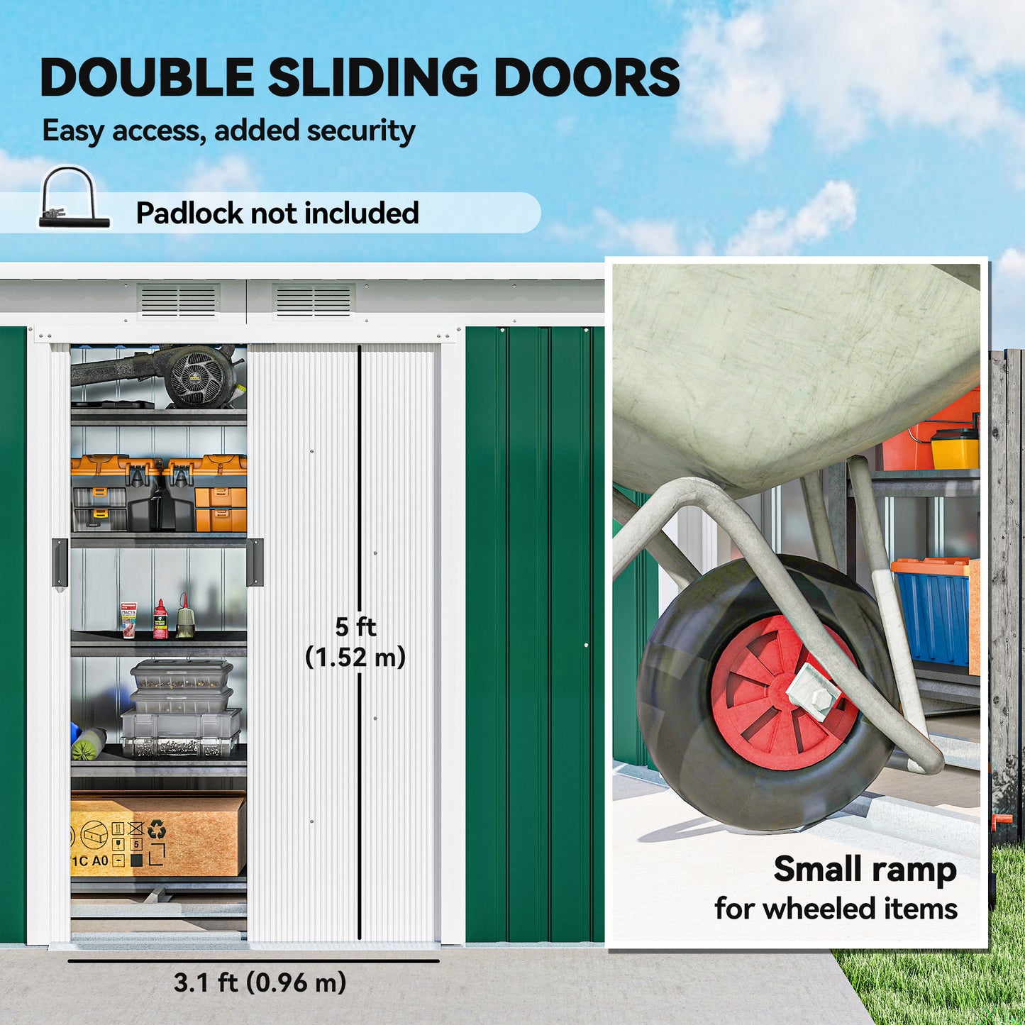 9ft x 4ft Metal Garden Shed, Outdoor Tool House with Foundation Kit (1)