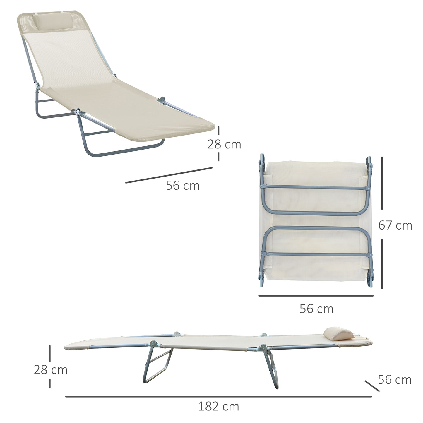 Folding Sun Lounger, Texteline Reclining Sun Bed