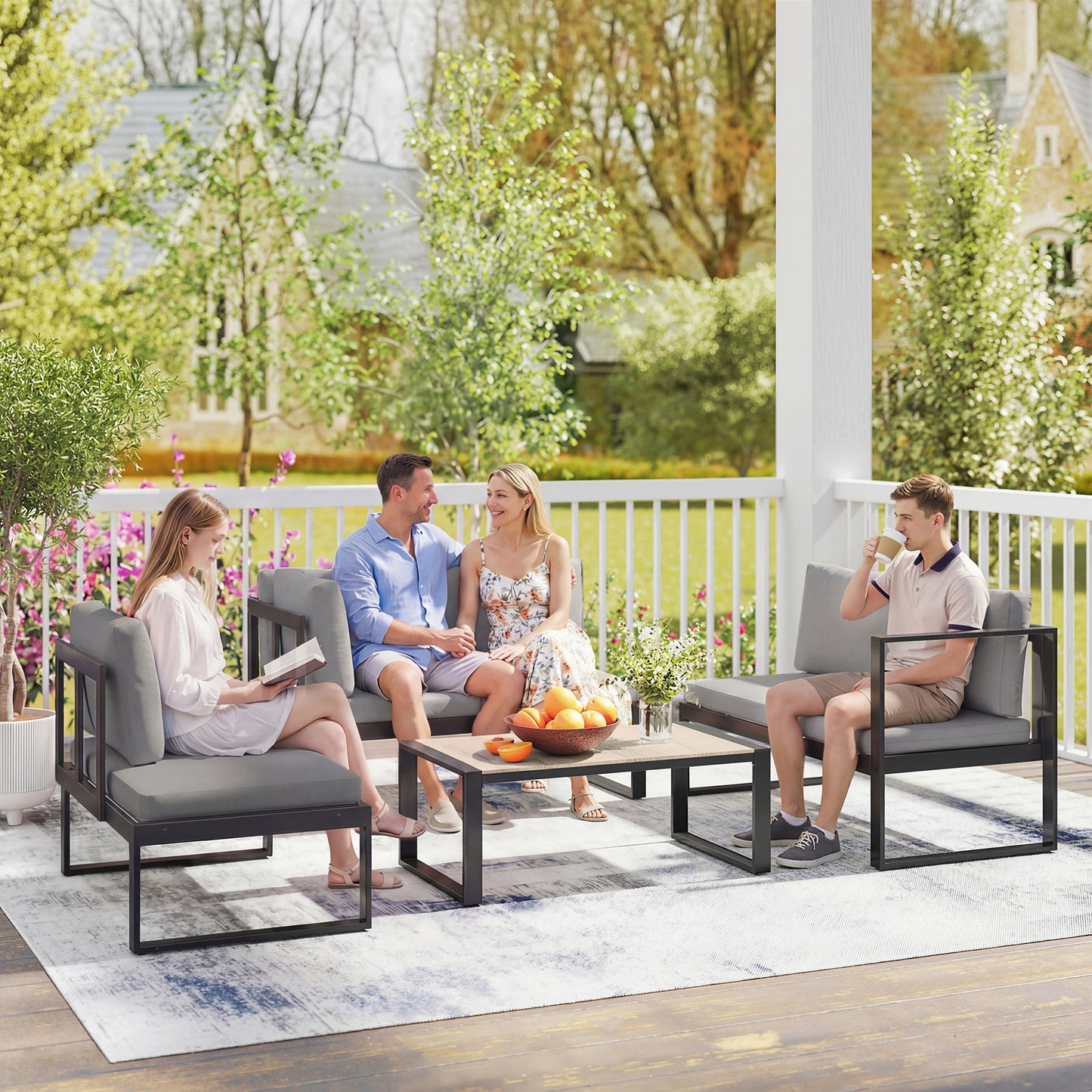 4 Piece Garden Furniture Set, Garden Sofa Set with 2 Loveseats
