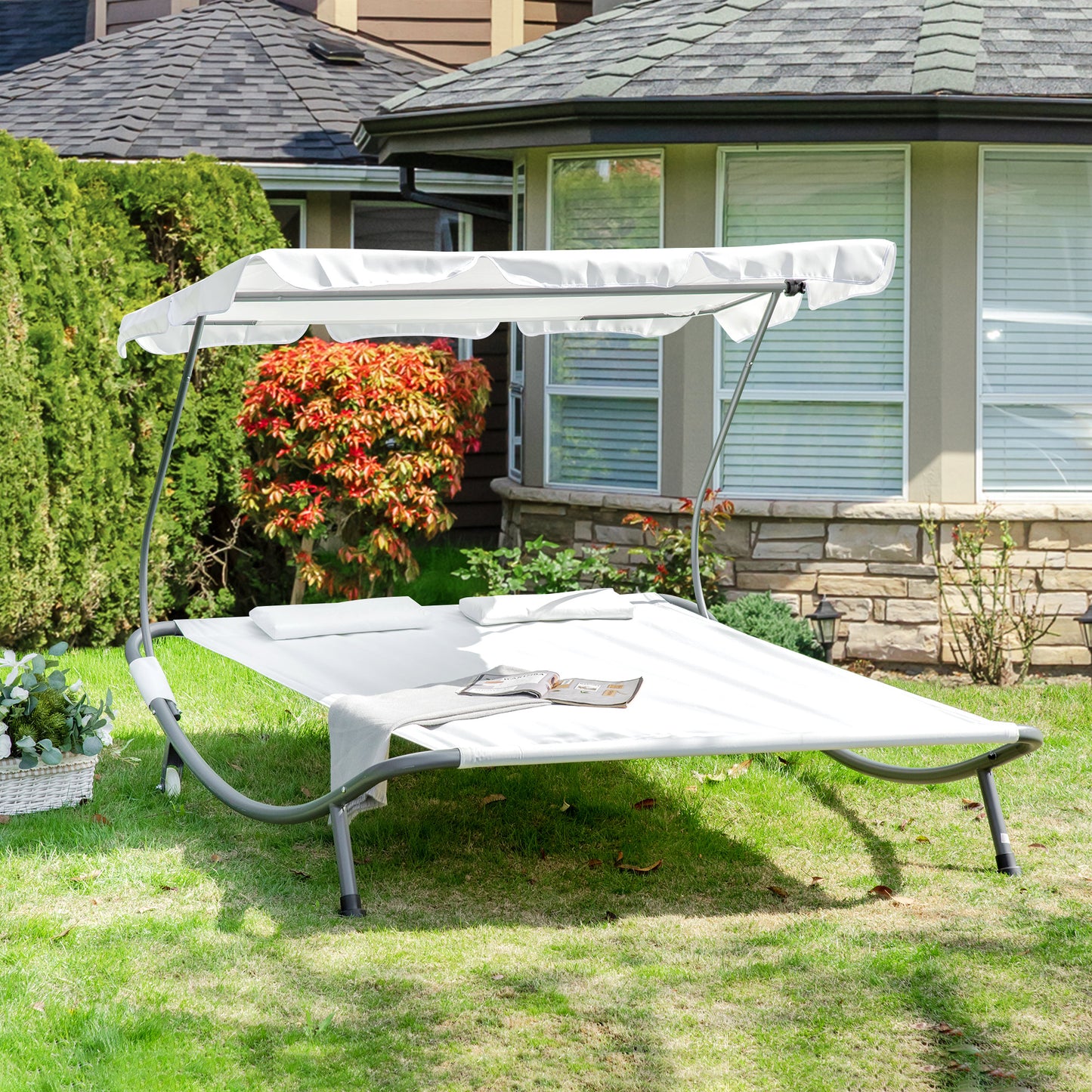 Double Sun Lounger with Adjustable Detachable Canopy