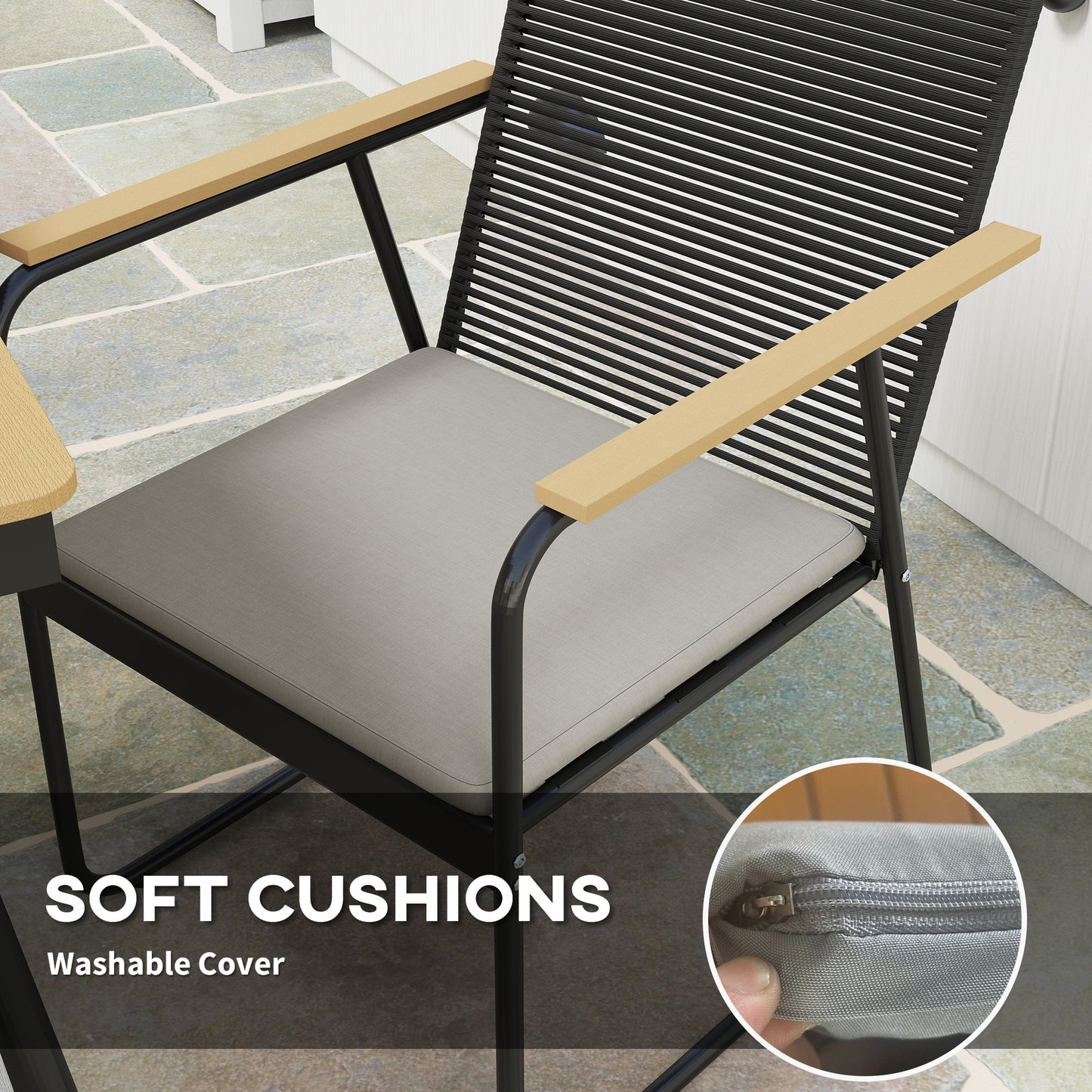 6 Seater Garden Dining Set with Soft Cushions, Rattan Backrest (1)