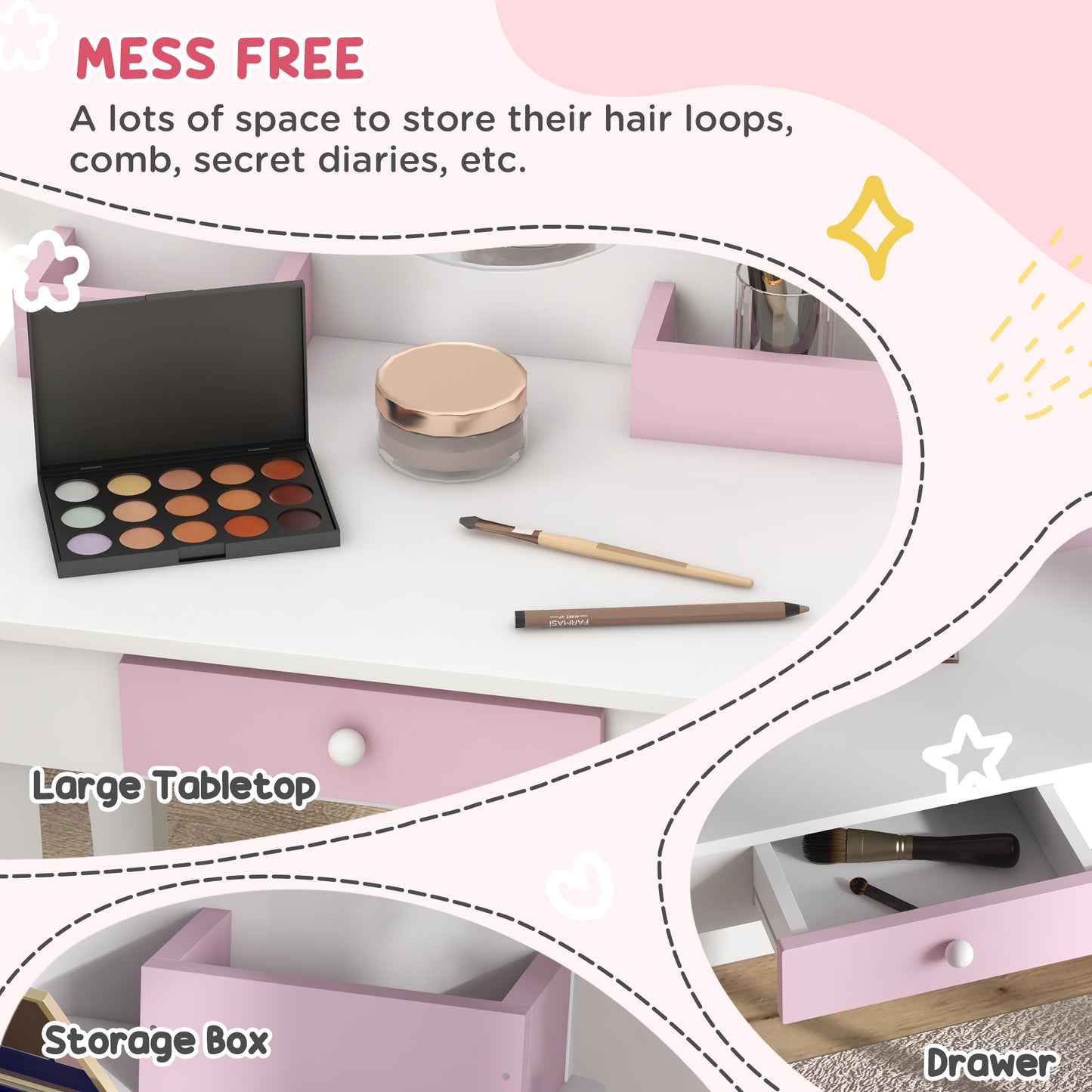 Kids Bedroom Furniture Set with Kids Dressing Table with Mirror