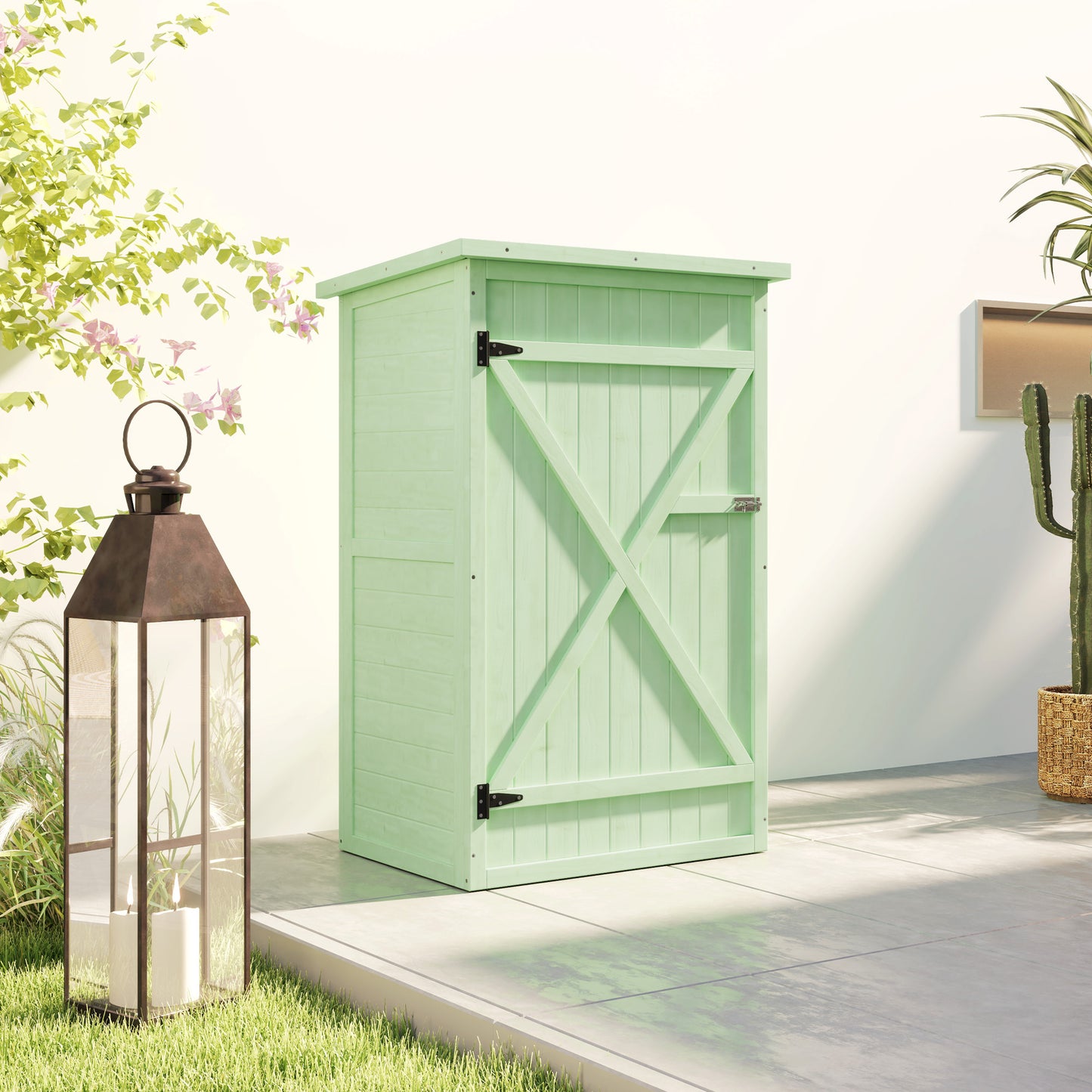Wooden Small Shed, Garden Storage Shed with Shelves and Bolt Latch