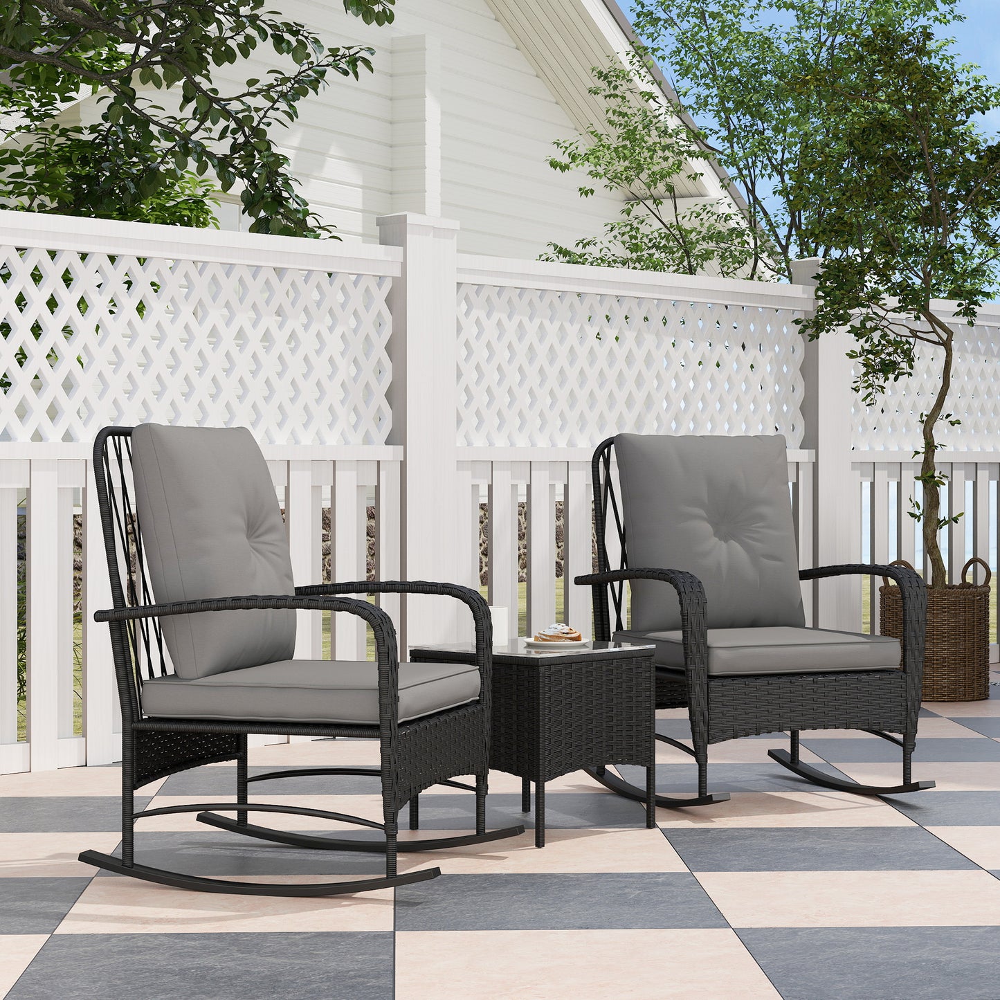 Three-Piece Rocking Chair Rattan Bistro Set