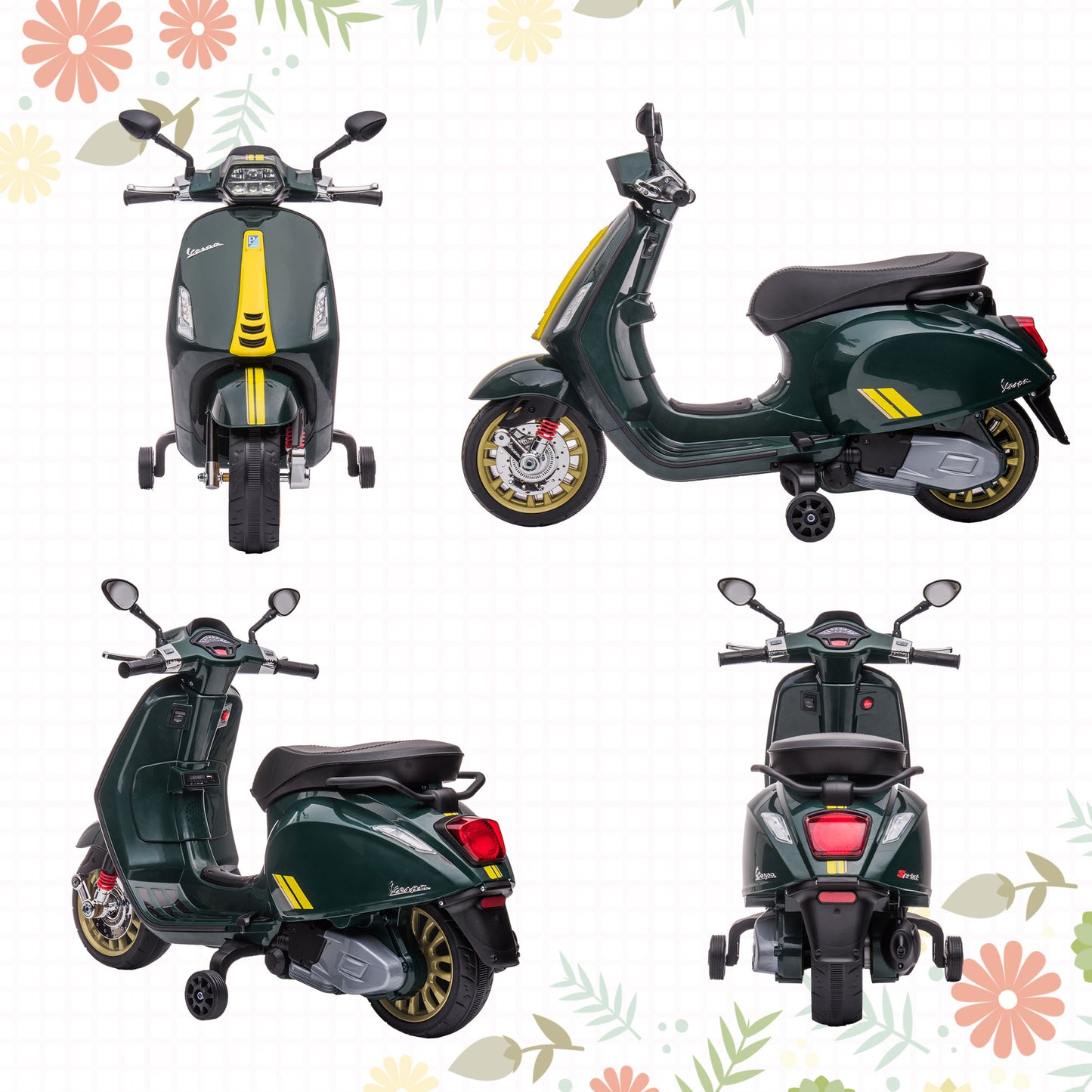 12V Vespa Licensed Kids Electric Motorbike w/ Music, Lights