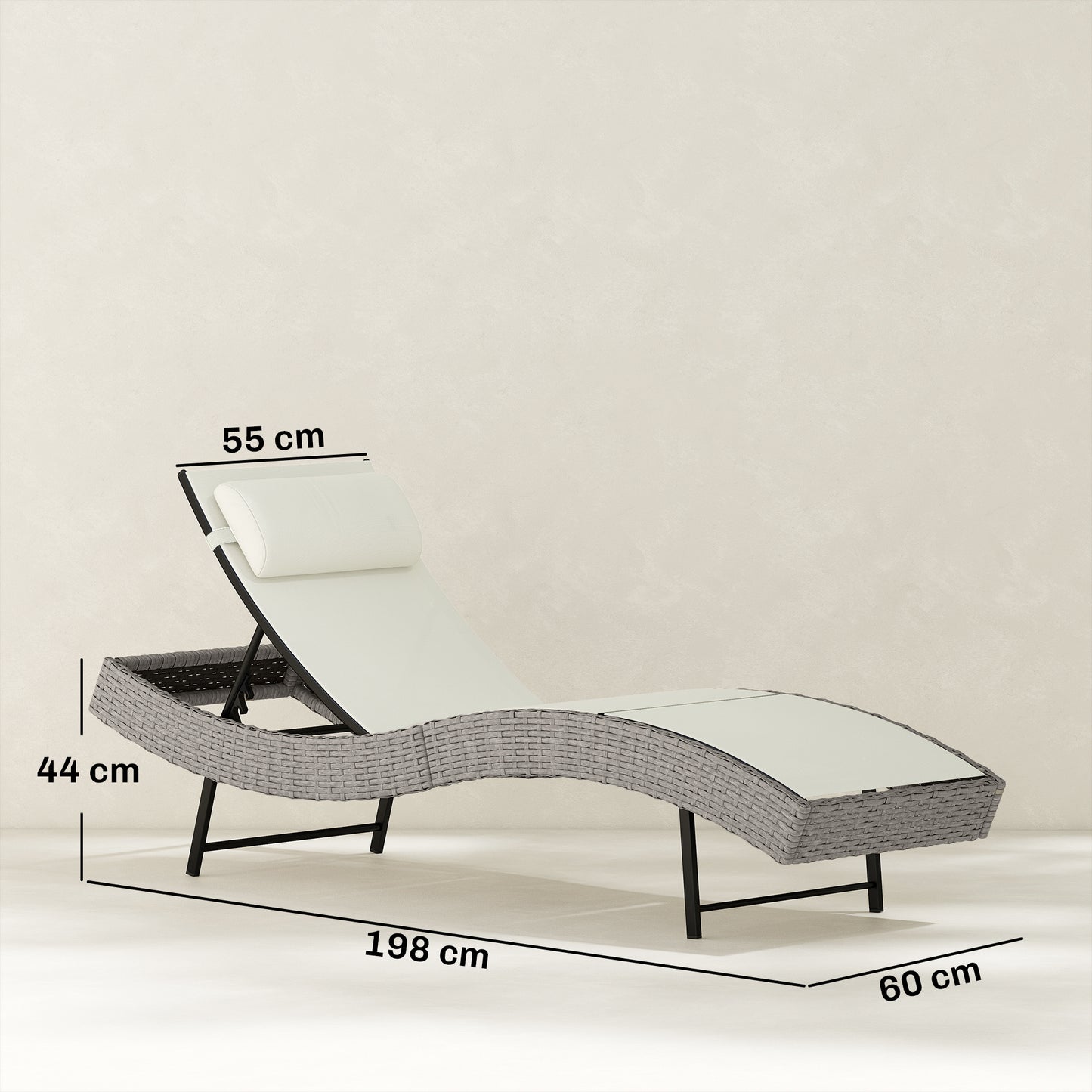 Rattan Sun Lounger, Garden Recliner with 5 Position Adjustable Back